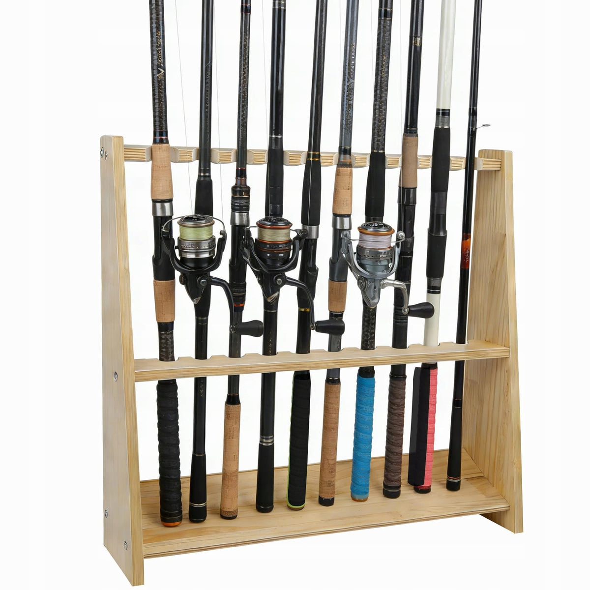 ROD STAND 10 RODS WOODEN VERTICAL FELT HOLDER 60X18X58 FOR GARAGE