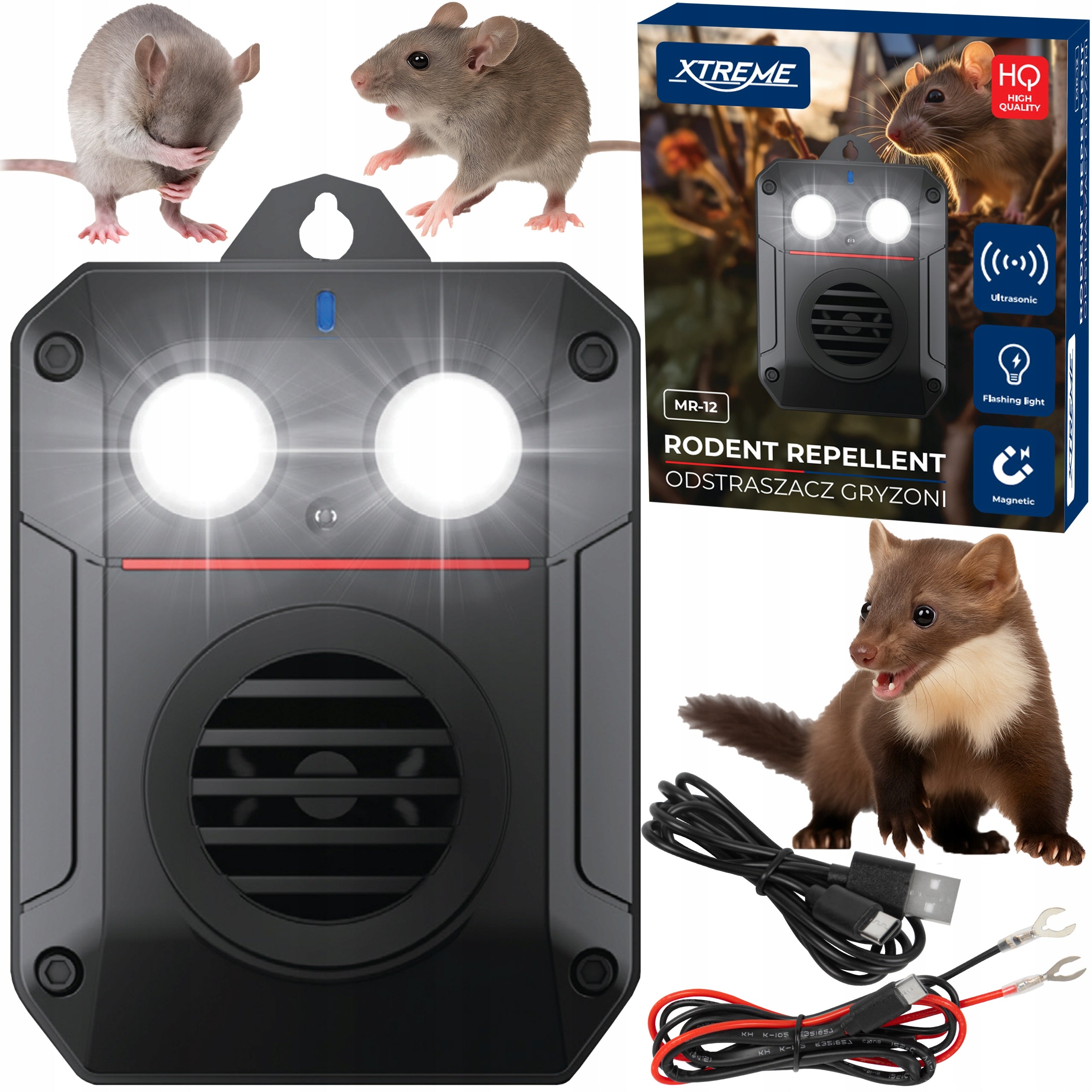 RODENT REPELLENT ULTRASONIC MOUSE MARTEN RAT USB FOR CAR IP65