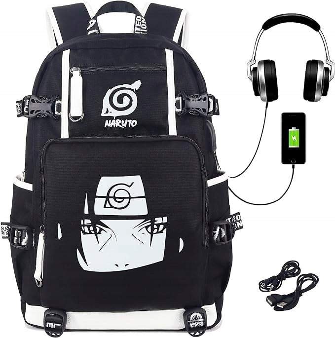 ROFFATIDE CITY SCHOOL BACKPACK NARUTO BLACK AND WHITE USB