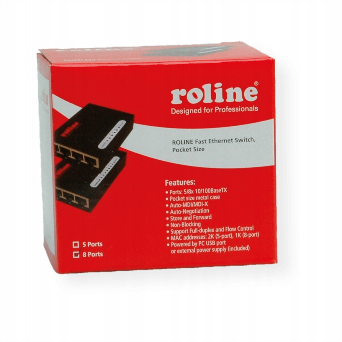 ROLINE Fast Ethernet Switch, Pocket, 8 Ports Manufacturer Roline