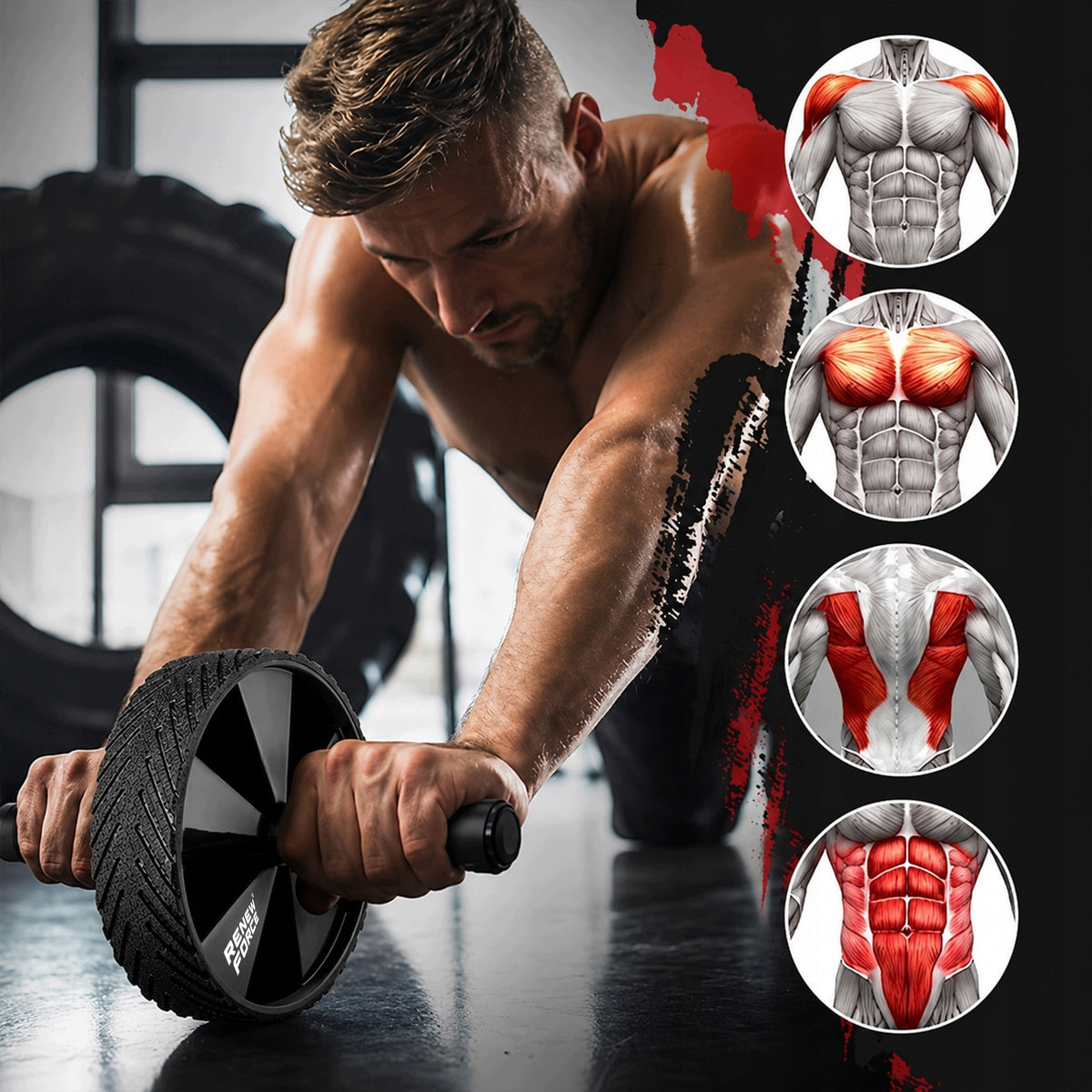 ROLLER ABDOMINAL MUSCLE EXERCISE WHEEL ABS WHEEL Roller + MAT SET Packaging status original