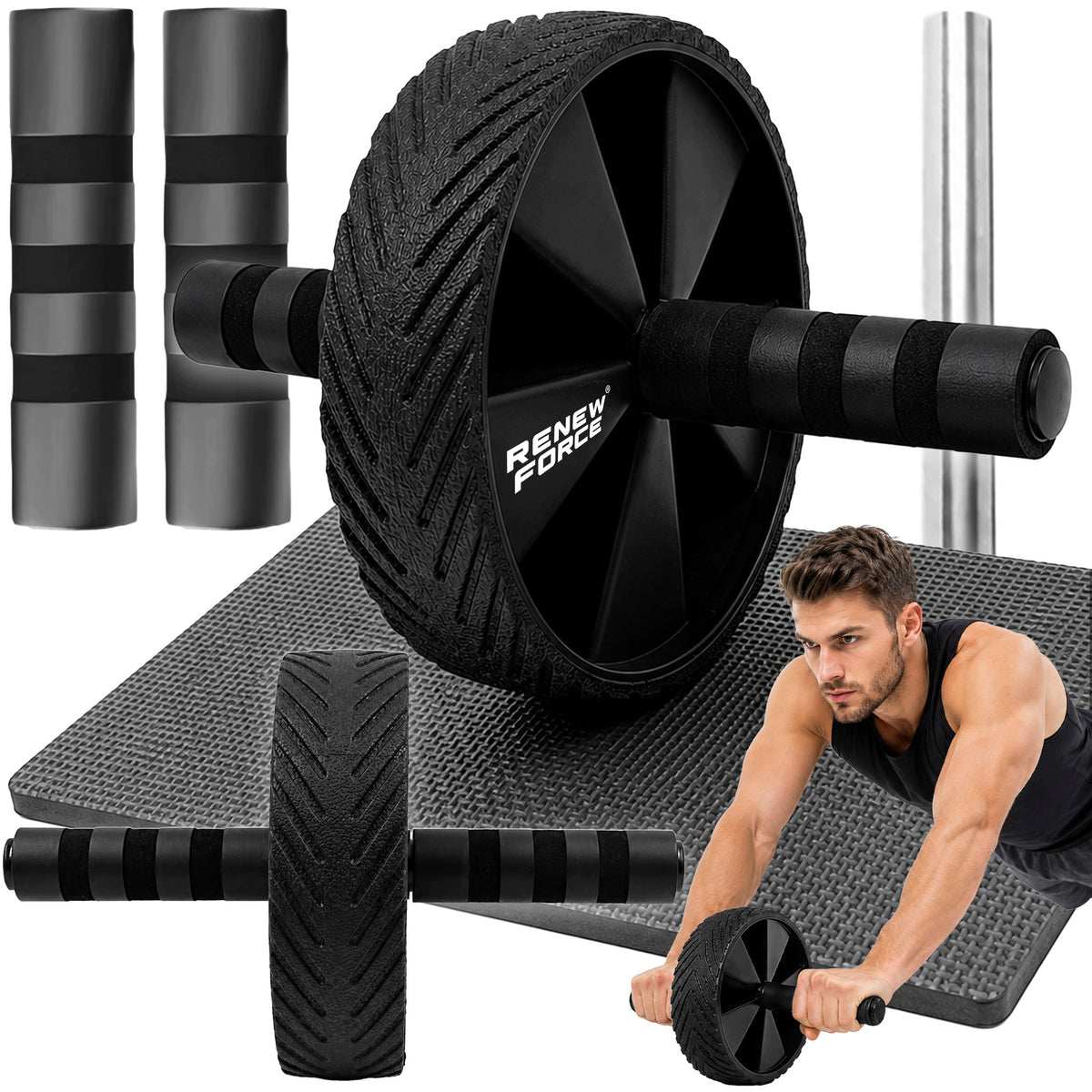 ROLLER ABDOMINAL MUSCLE EXERCISE WHEEL ABS WHEEL Roller + MAT SET