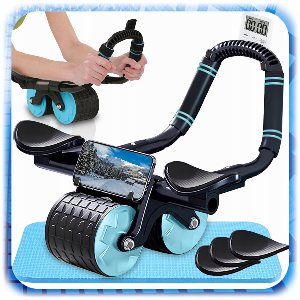 ROLLER ABDOMINAL MUSCLE TRAINER WITH KICKSTAND FITNESS WHEEL PILATES TIMER + MAT Packaging status original