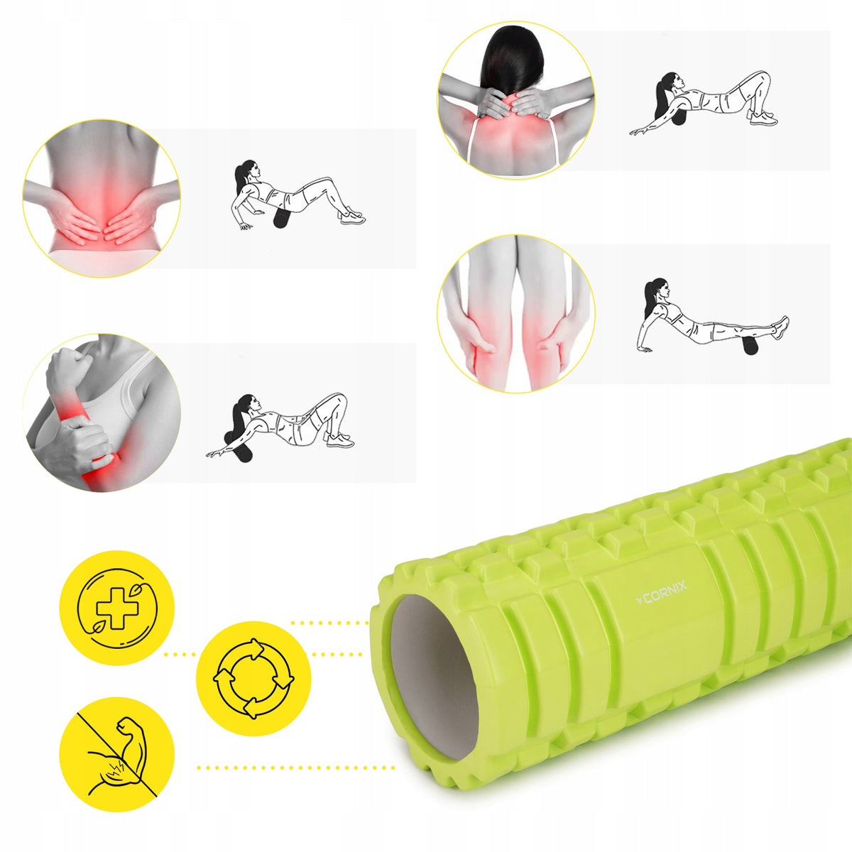ROLLER MASSAGE ROLLER 45cm CORNIX HARD BACK LEG MUSCLE PAIN REGENERATION Manufacturer code XR-0040