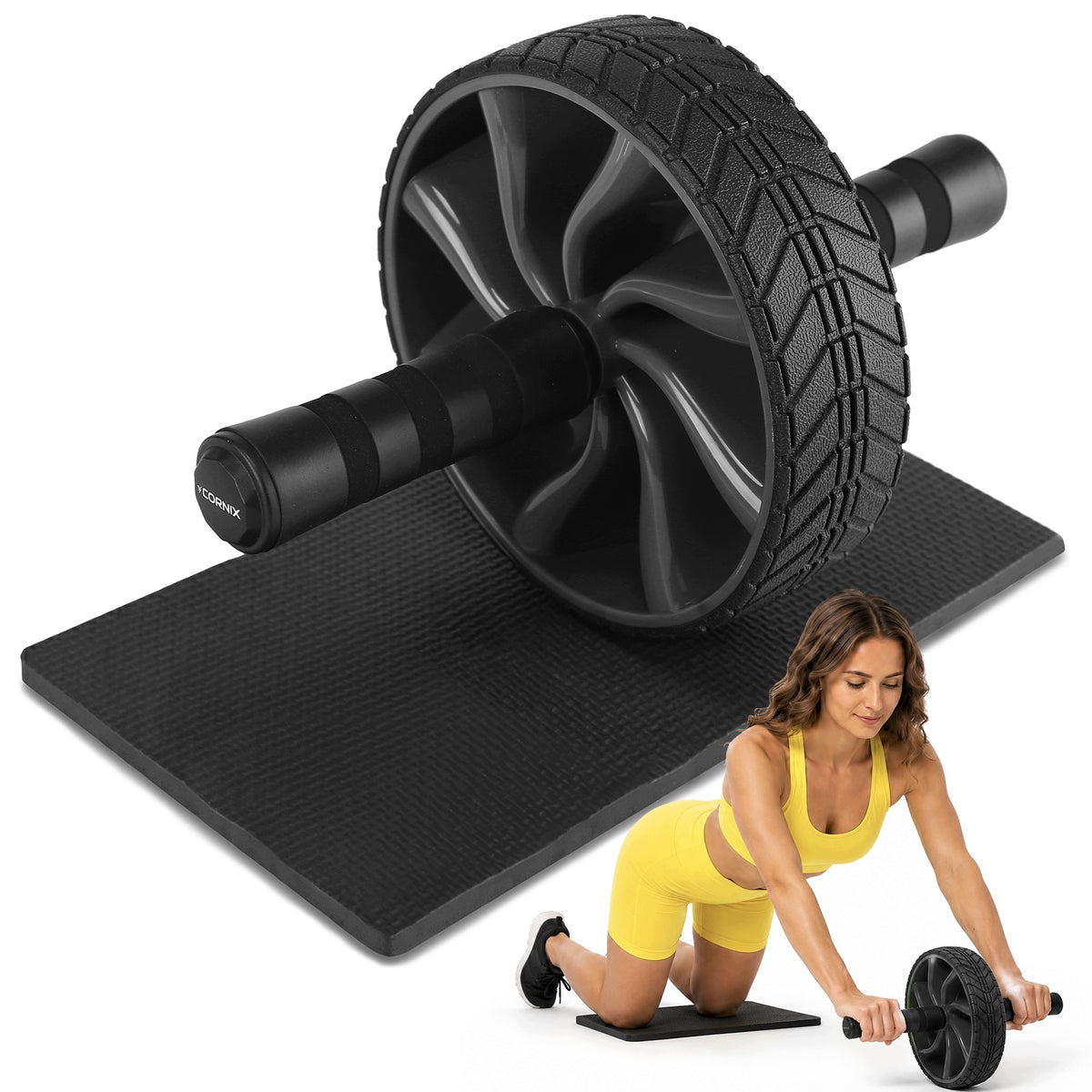 ROLLER WHEEL FOR EXERCISE CORNIX ABDOMINAL MUSCLE EXPANSION AB ABS WHEEL + MAT