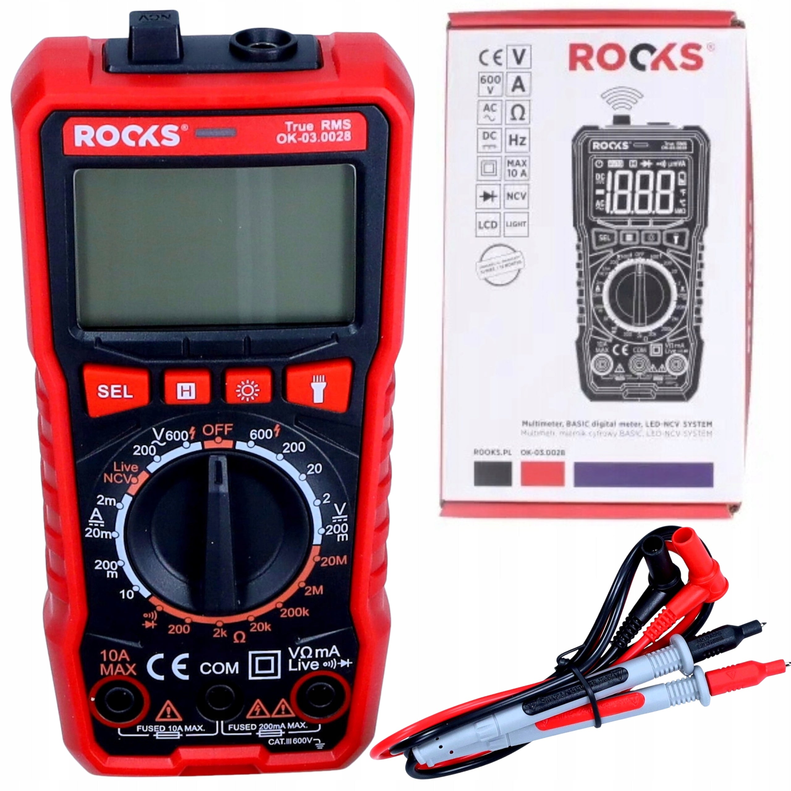 ROOKS BASIC digital multimeter, LED-NCV SYSTEM, TRUE RMS, AC/DC measurement 600V