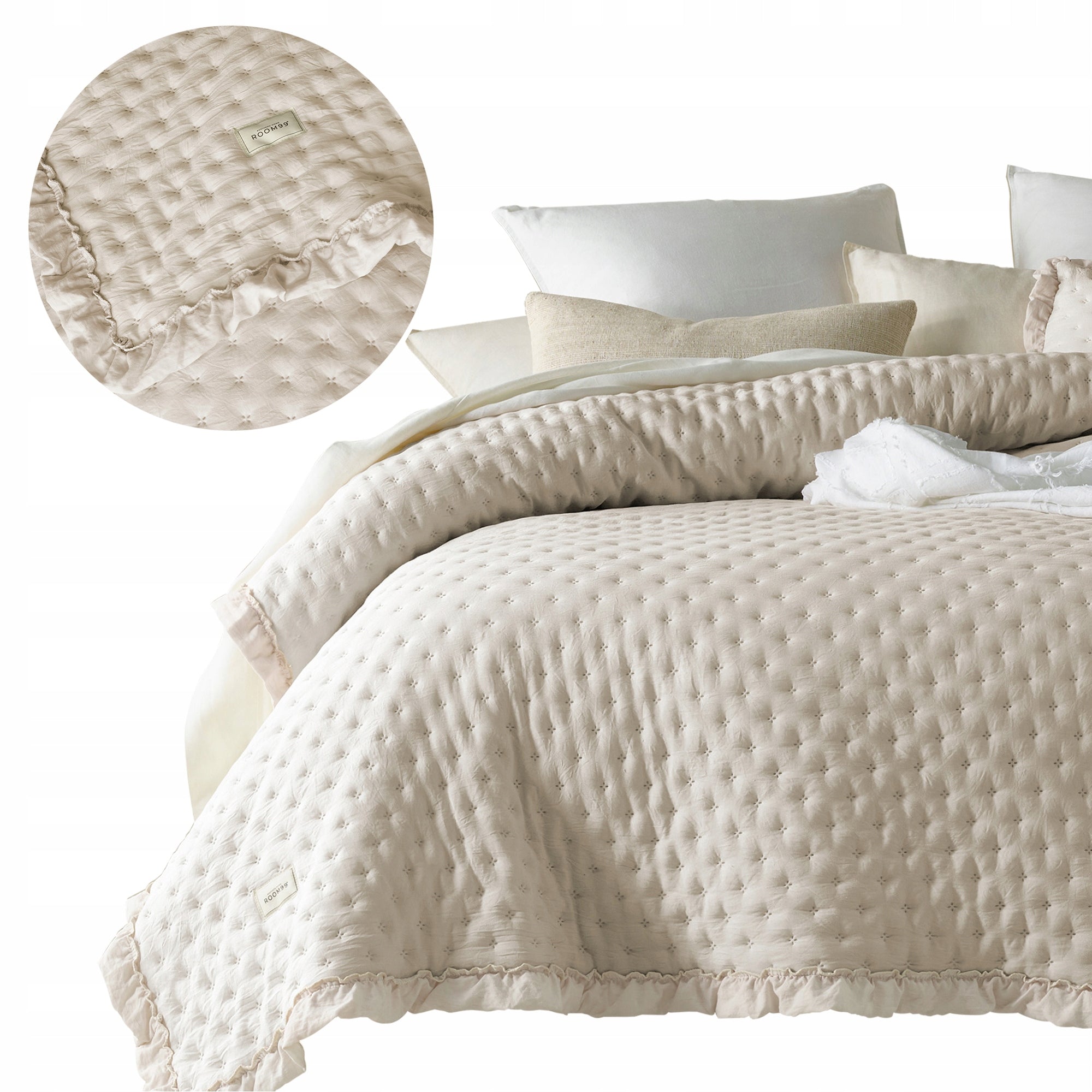 ROOM99 Bedspread 170x210 cream with frill for sofa QUILTED Molly