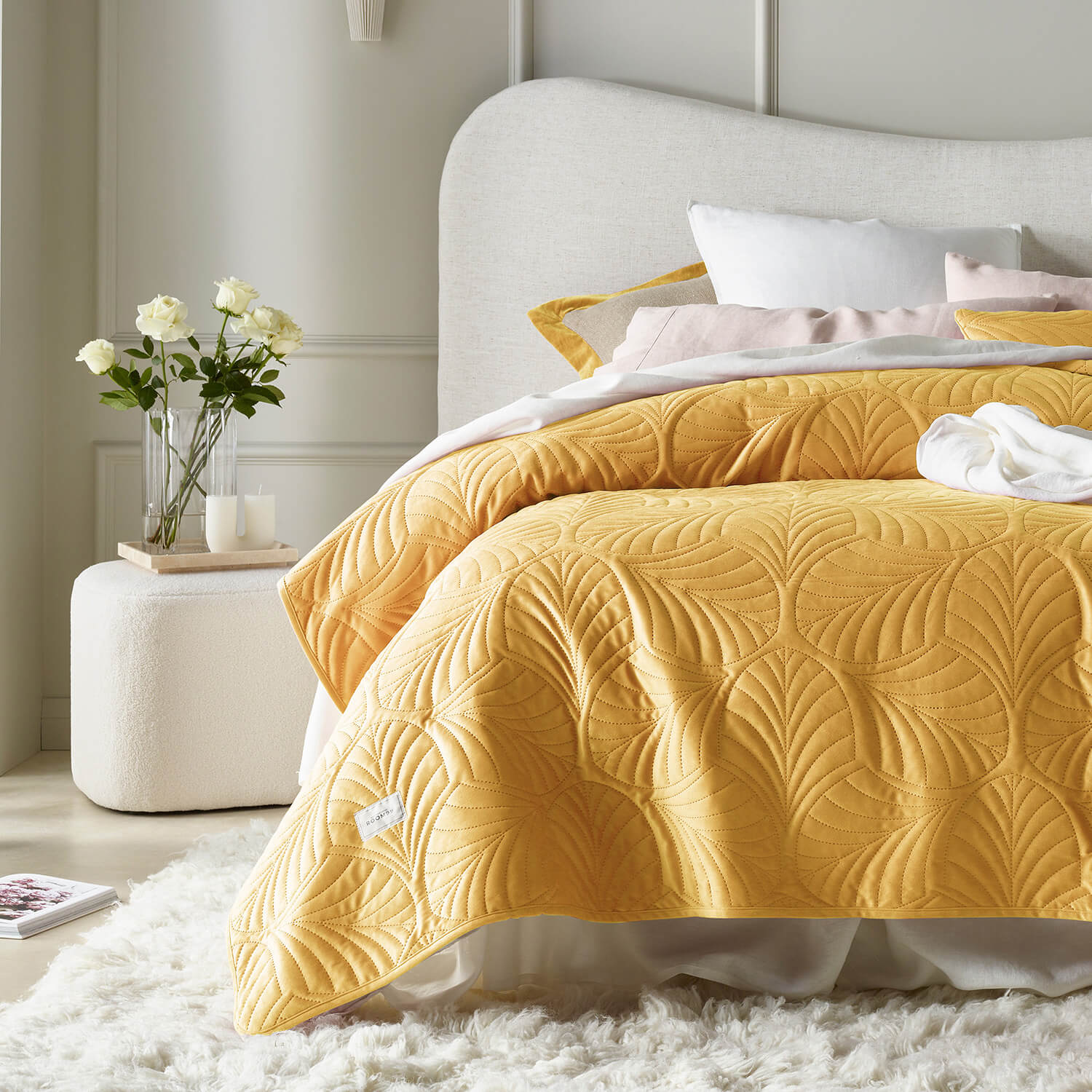 ROOM99 Bedspread 200x220 mustard for bed velour sofa quilted Feel Packaging status original