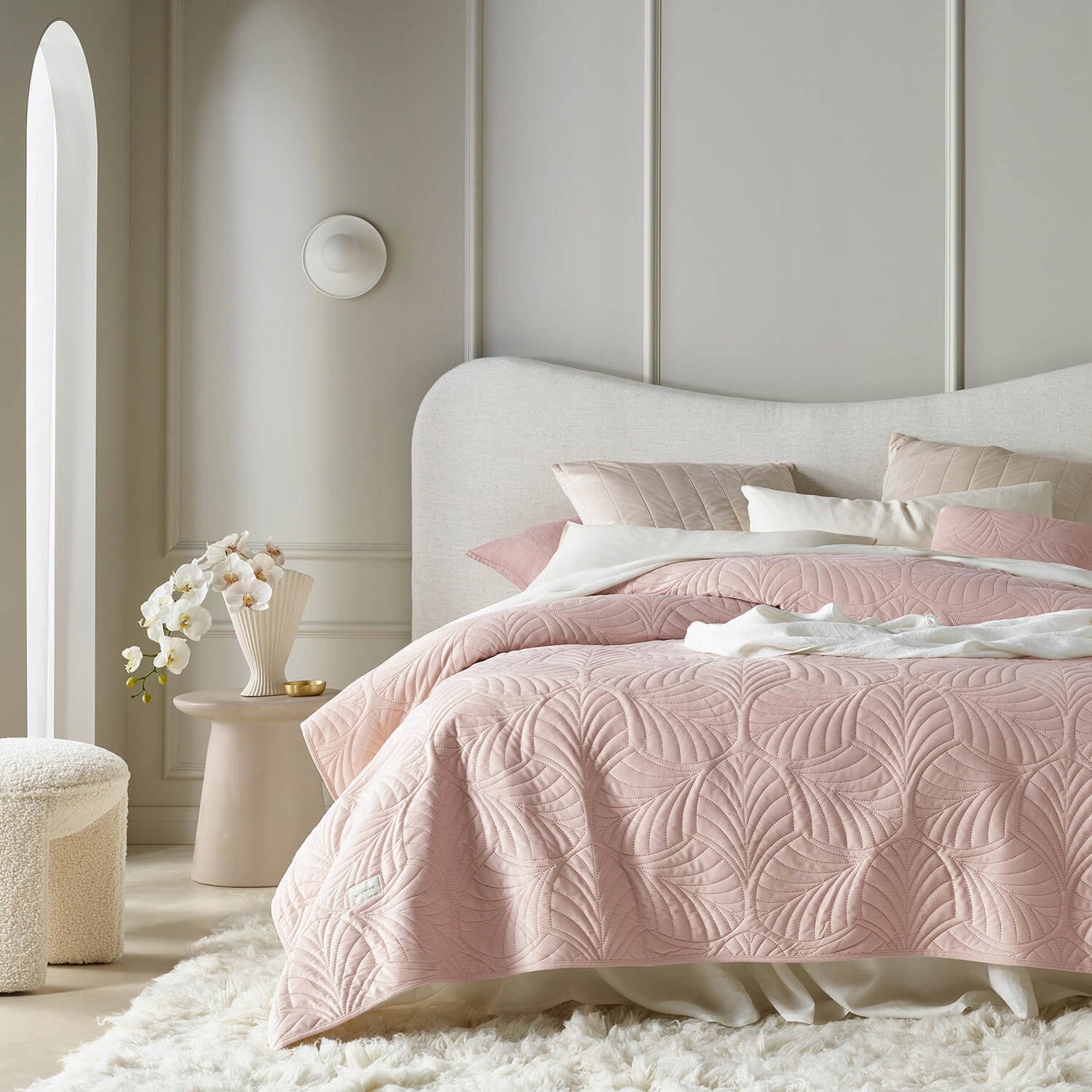 ROOM99 Bedspread 200x220 powder pink velour sofa quilted Feel Packaging status original