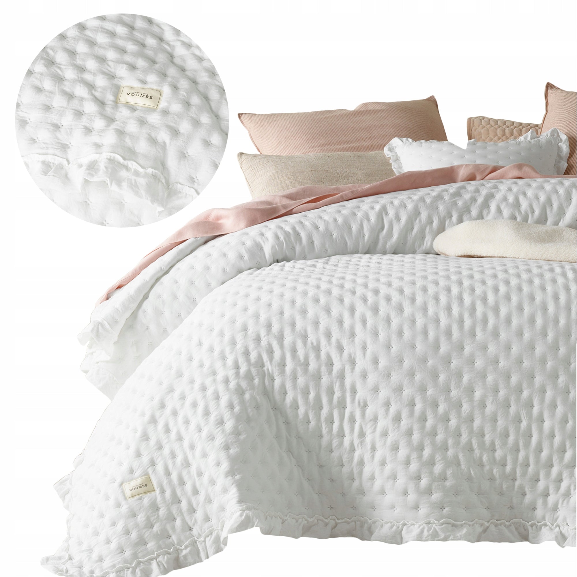ROOM99 Bedspread 200x220 white with frills quilted PREMIUM Molly