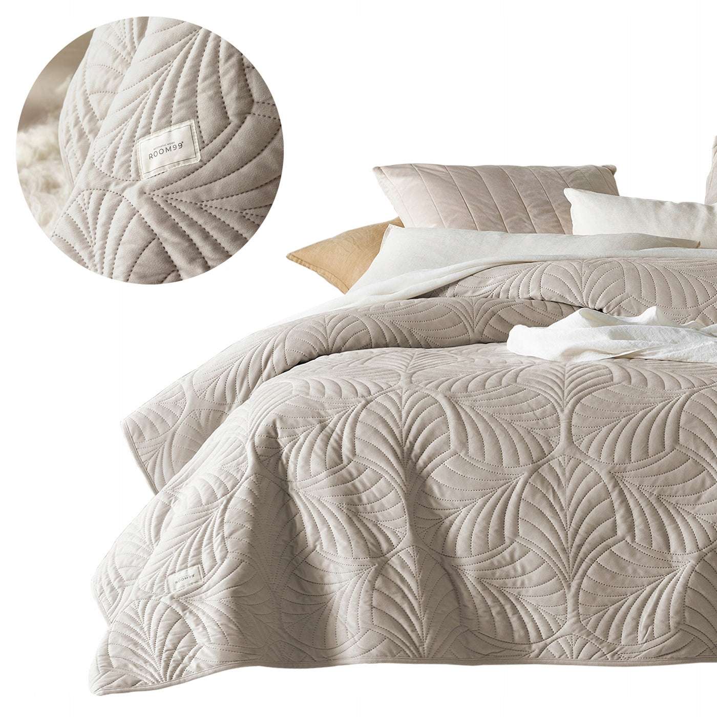ROOM99 Bedspread 220x240 beige sofa quilted velour PREMIUM Feel