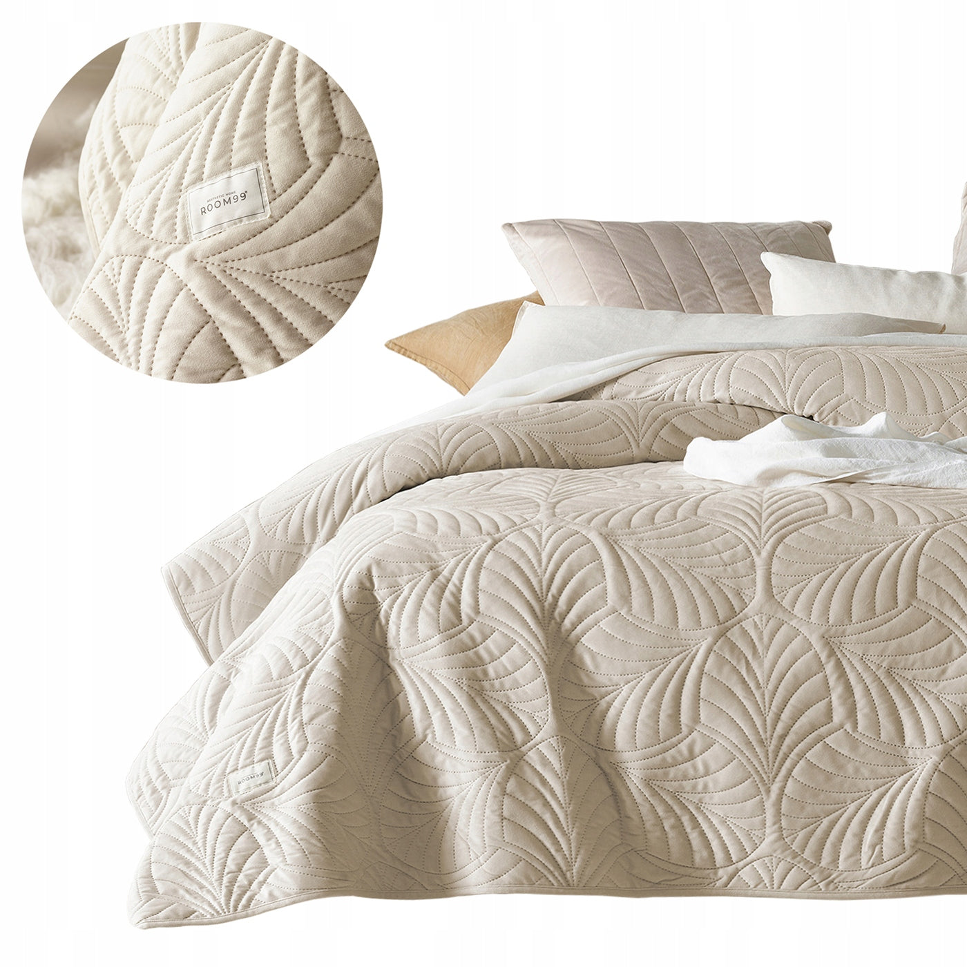 ROOM99 Bedspread 220x240 cream for large bed velour sofa quilted Feel