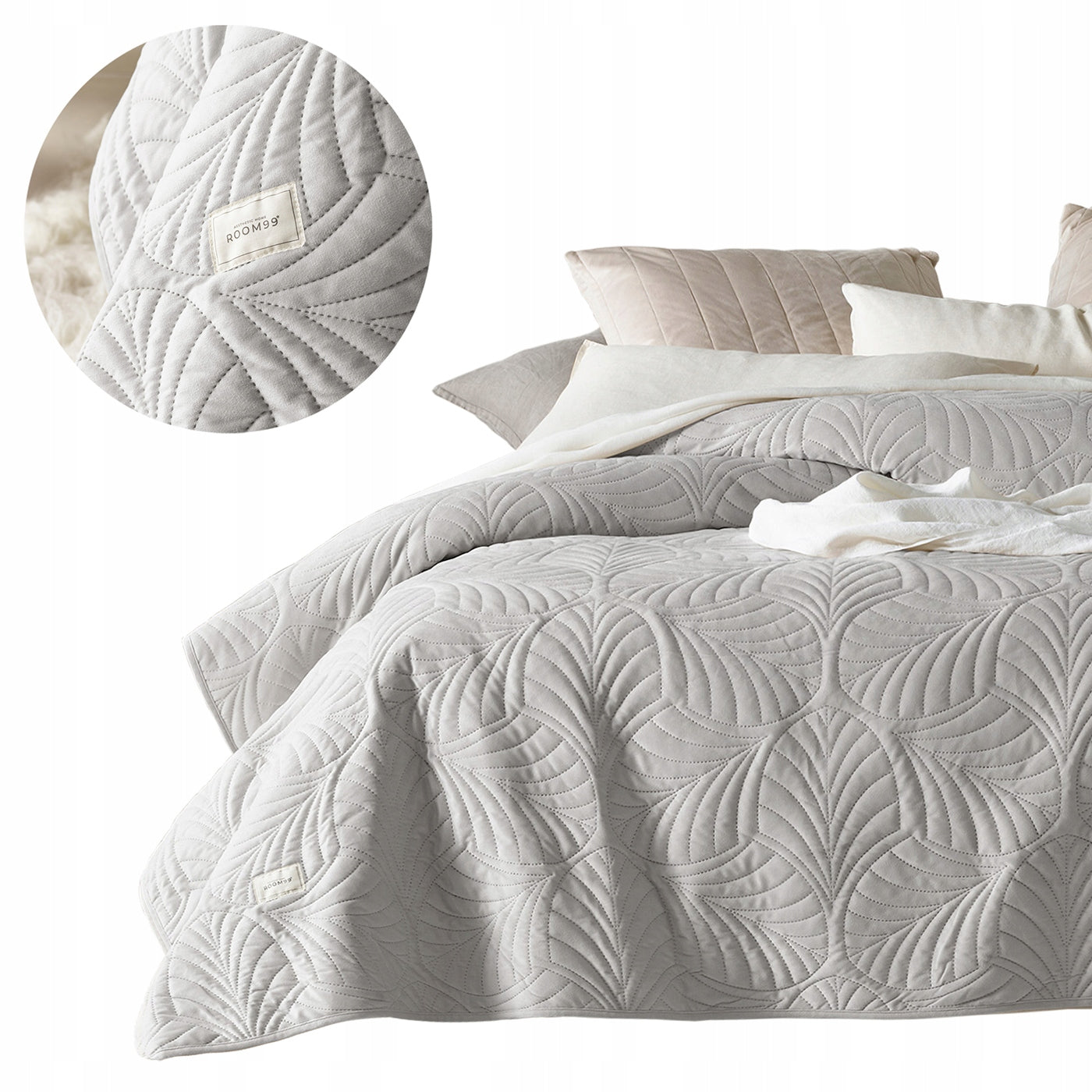 ROOM99 Bedspread 220x240 grey light for bed velour sofa Quilted Feel