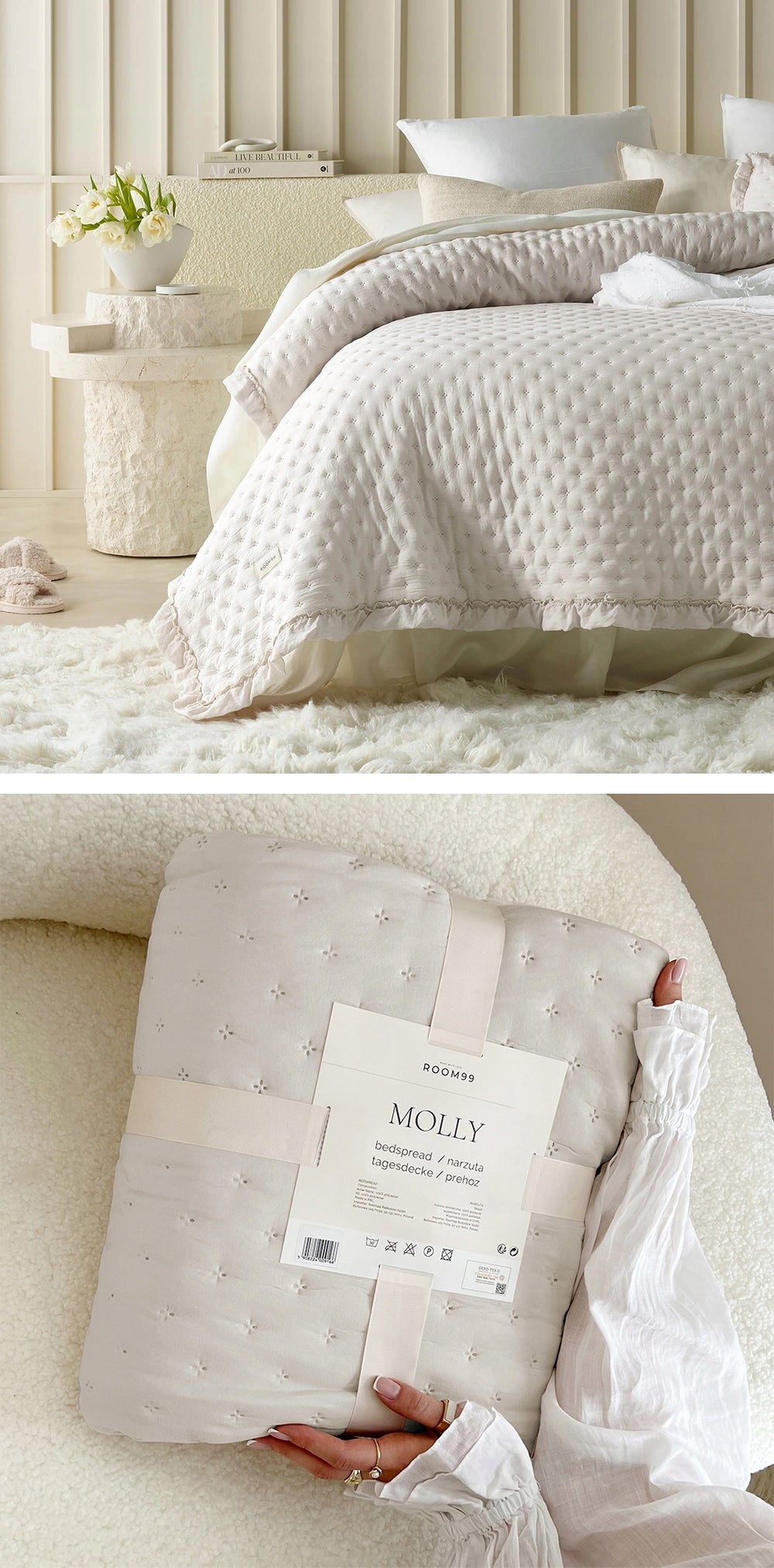 ROOM99 Quilted bedspread 200x220 sofa bed cap with frill Molly Colors Packaging status original