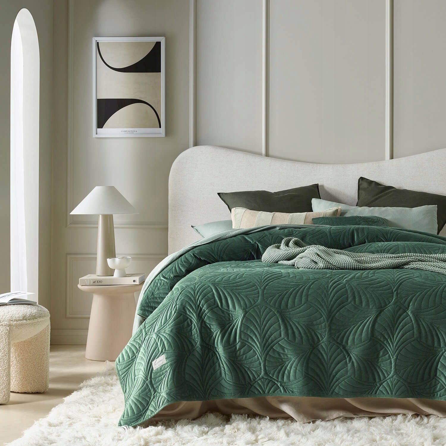 ROOM99 Velour bedspread for bed 170x210 bottle green quilted Feel Packaging status original