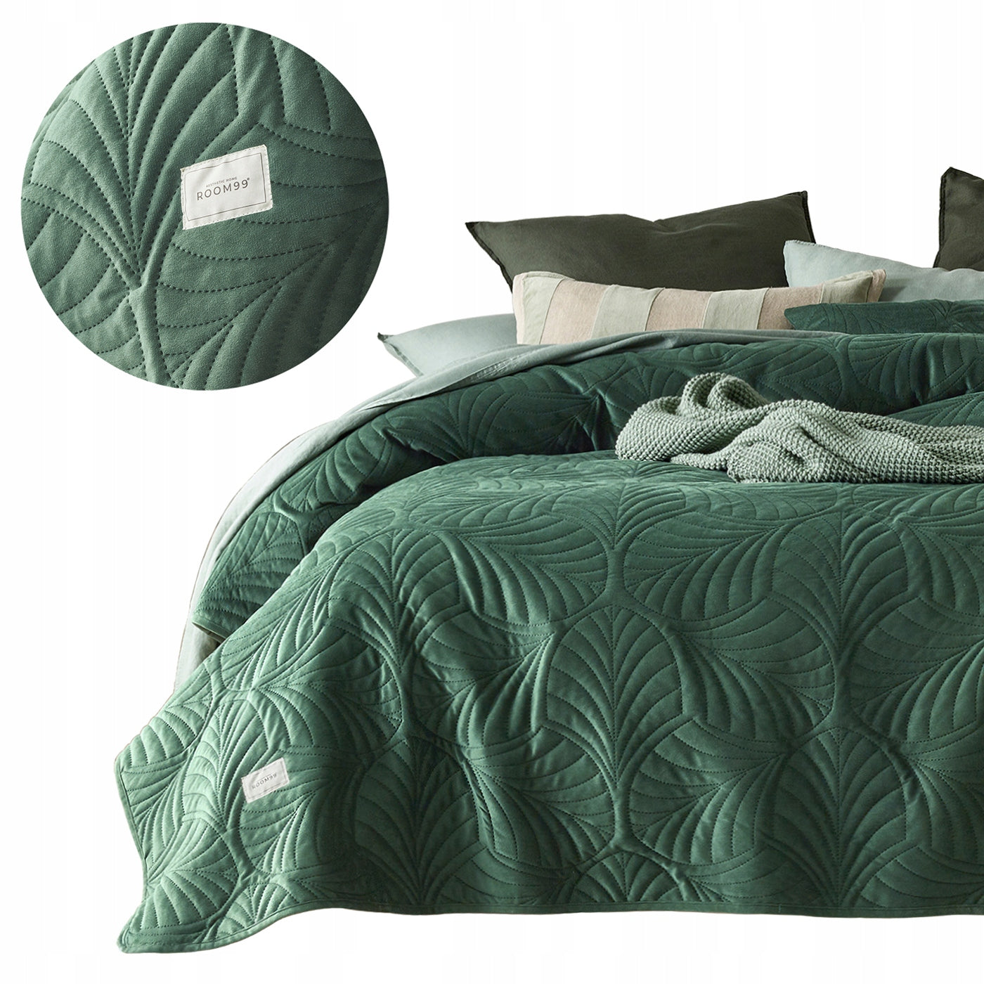ROOM99 Velour bedspread for bed 170x210 bottle green quilted Feel