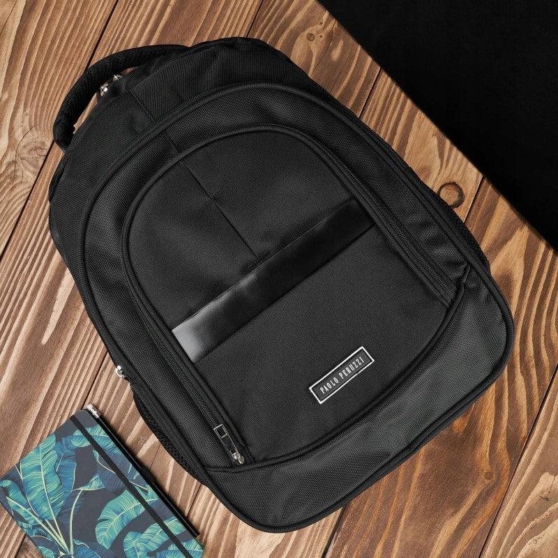 ROOMY COMFORTABLE BACKPACK FOR SCHOOL LAPTOP MEN BLACK Brand Paolo Peruzzi
