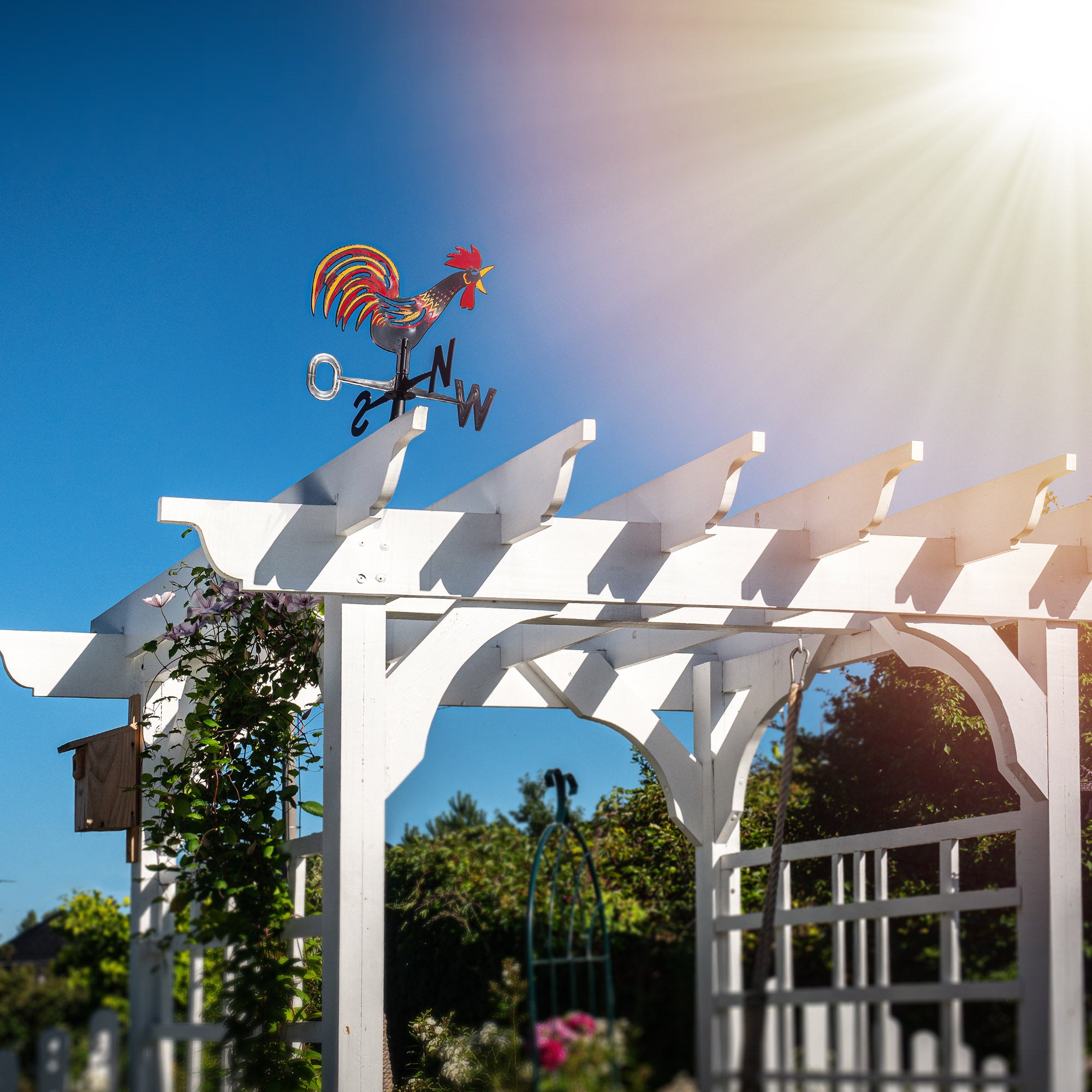 ROOSTER GARDEN WEATHER WINDMILL DECORATIVE WIND ROSE ROOF Packaging status original