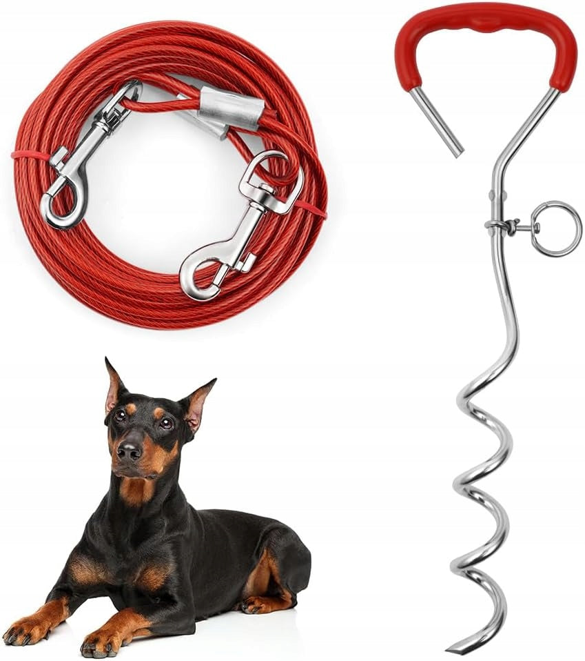 ROPE DOG BINDING CABLE WITH SPIRAL GROUNDING WHEEL FOR BACKYARD
