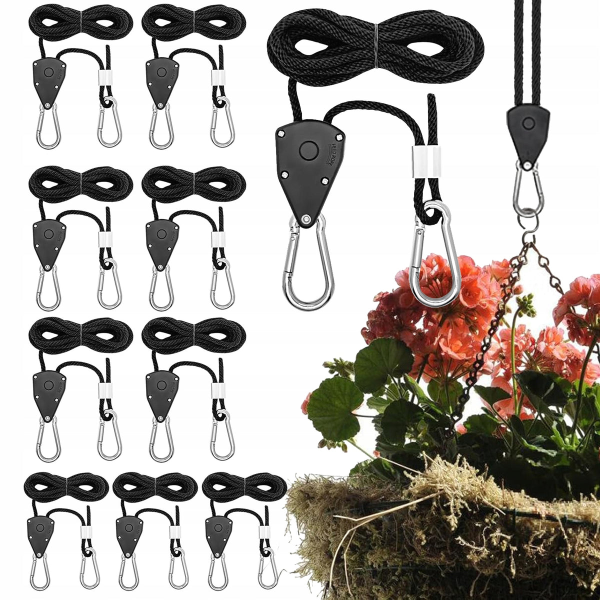 ROPE RATCHET WITH HOOK, 10 PIECES HEAVY ROPE, ADJUSTABLE RATCHET