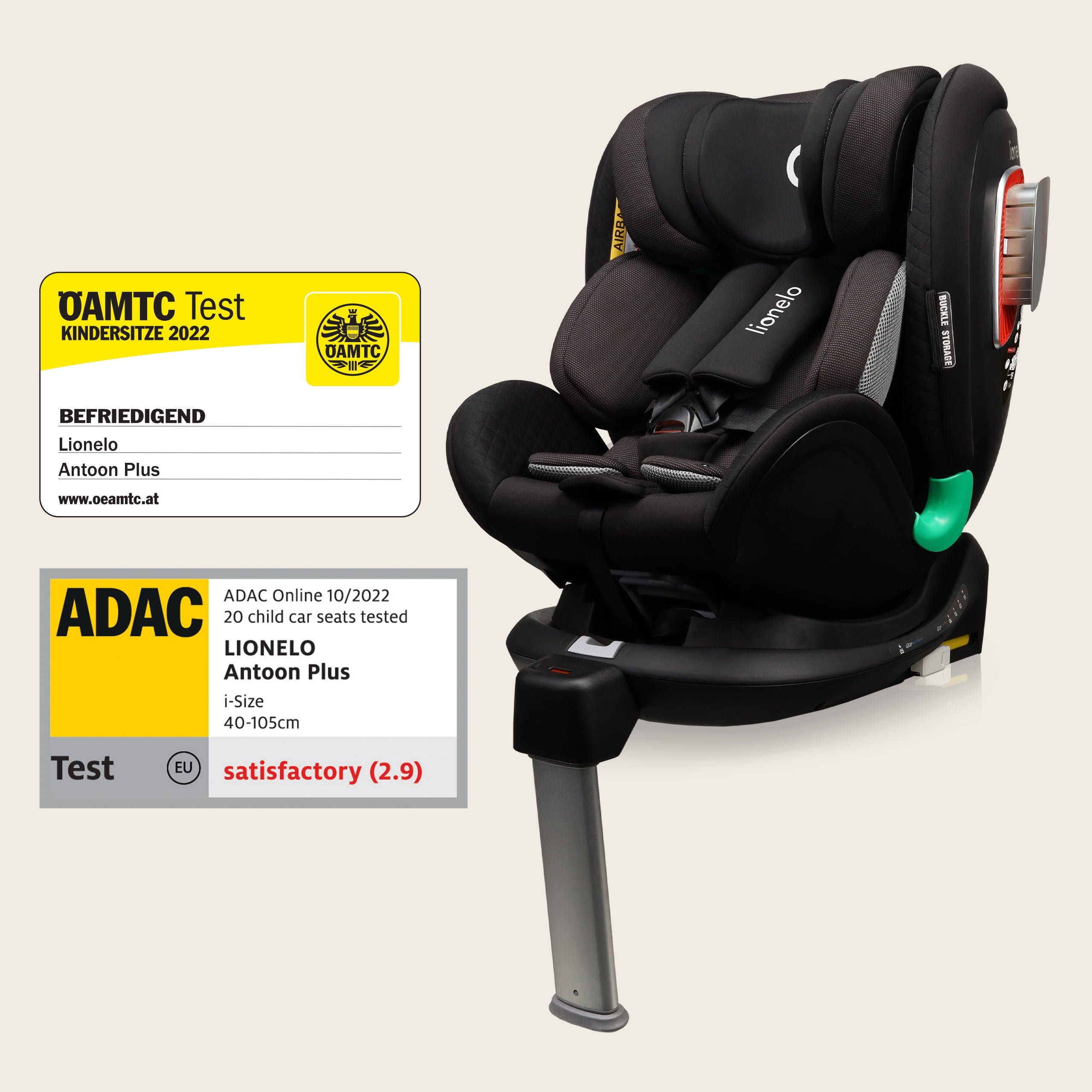 ROTARY CAR SEAT 360° ADAC CERTIFIED 0-18kg LIONELO ANTOON Packaging status original