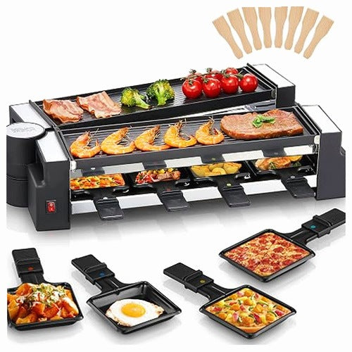 ROTARY ELECTRIC RACLETTE GRILL FOR 8 PEOPLE 1400W STEEL SET