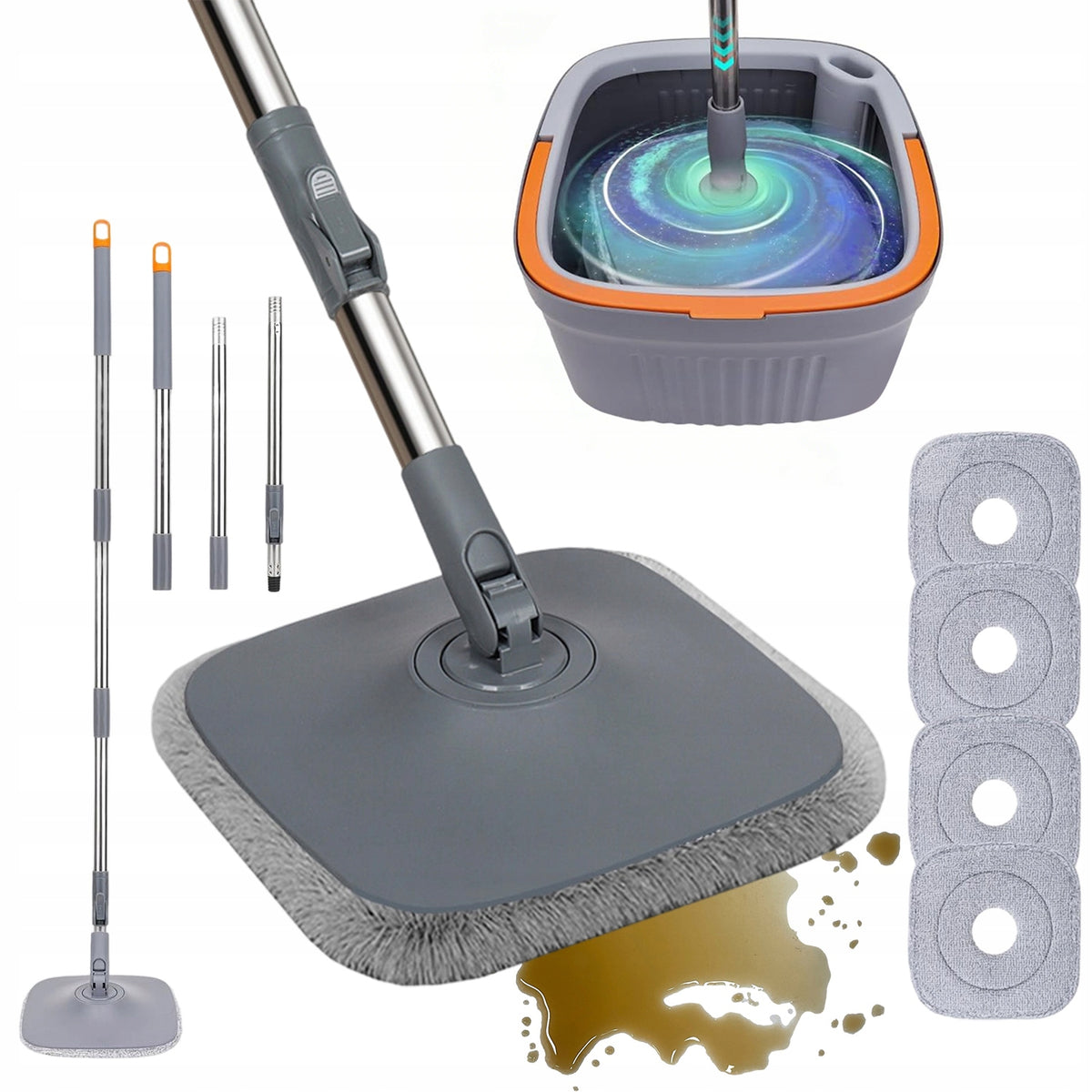 ROTARY FLAT MOP WITH 4 MICROFIBER SPONGES BUCKET FOR WINDOW CLEANING