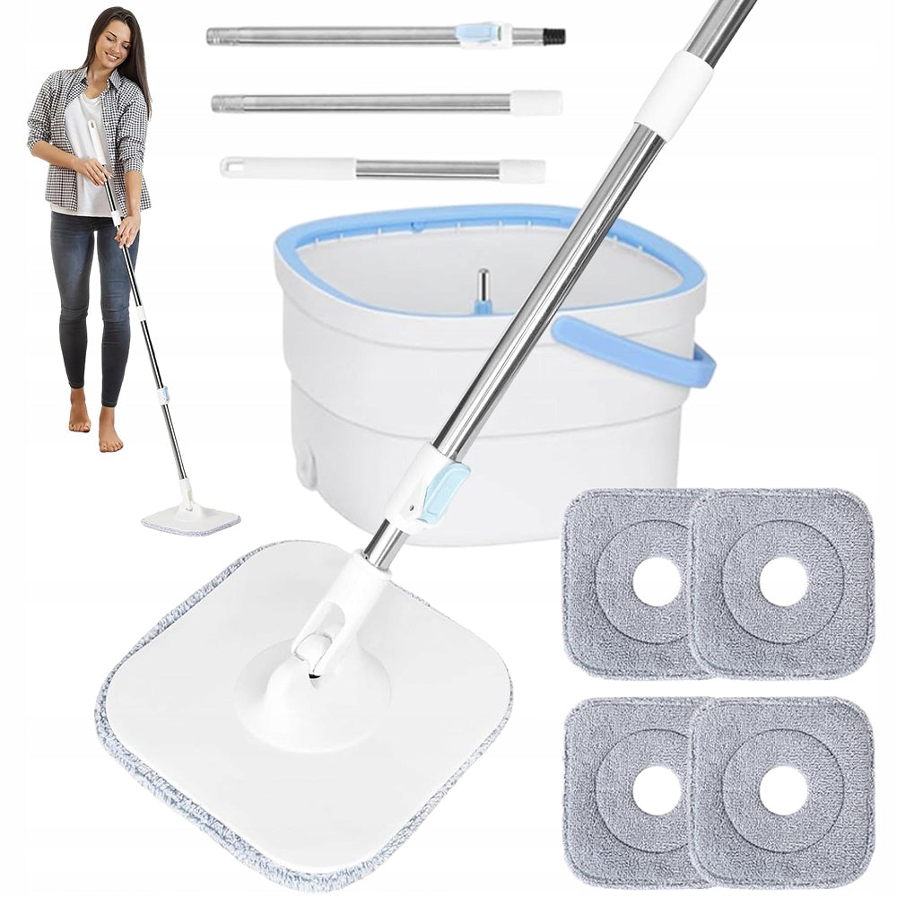 ROTARY FLOOR CLEANING FLAT MOP WITH TWO-CHAMBER BUCKET SQUEEZER
