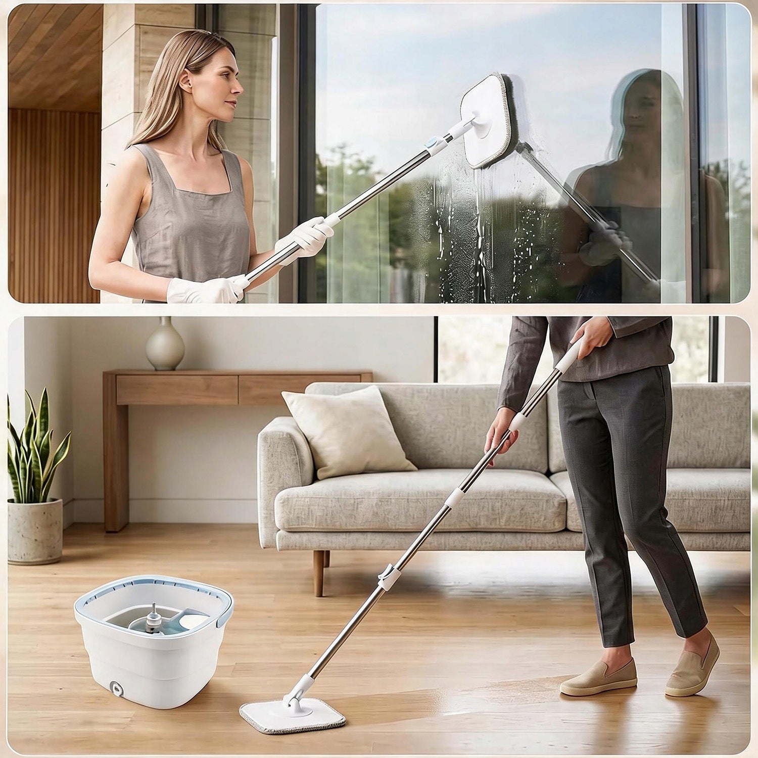 ROTARY FLOOR MOP 360 TURBO 2 PADS TWO-CHAMBER BUCKET Brand Bedee