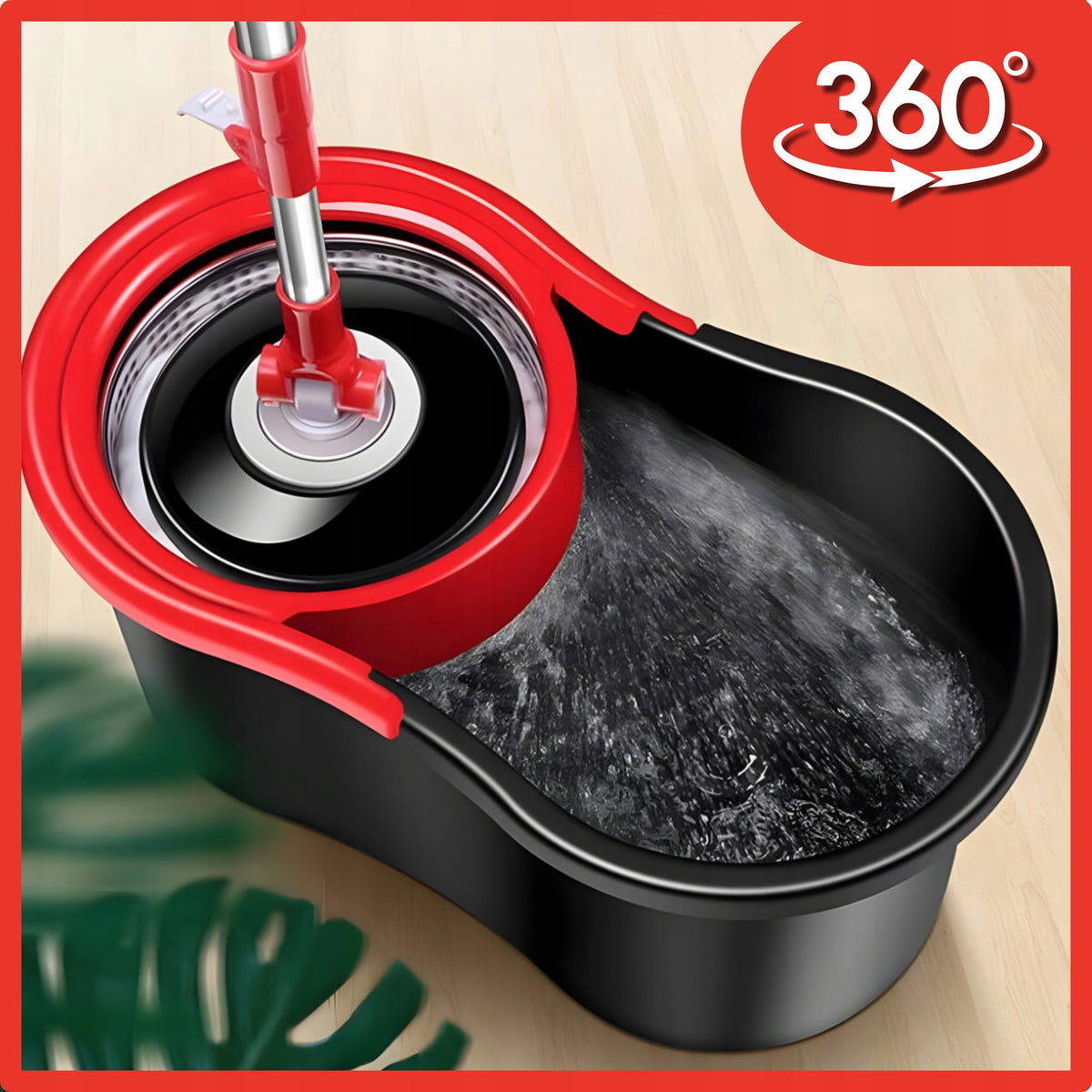 ROTARY FLOOR MOP WITH TWO-CHAMBER BUCKET CARTRIDGES+FREEBIE SPONGES Packaging status original