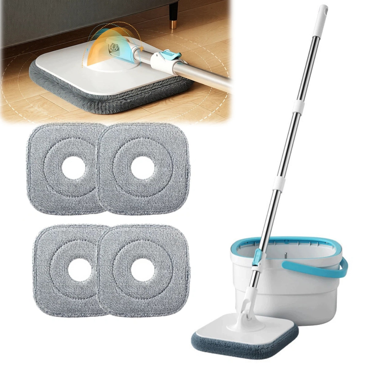 ROTARY MOP 2,7L WATER SEPARATION CLEAN DIRTY 4 PADS MICROFIBER SET