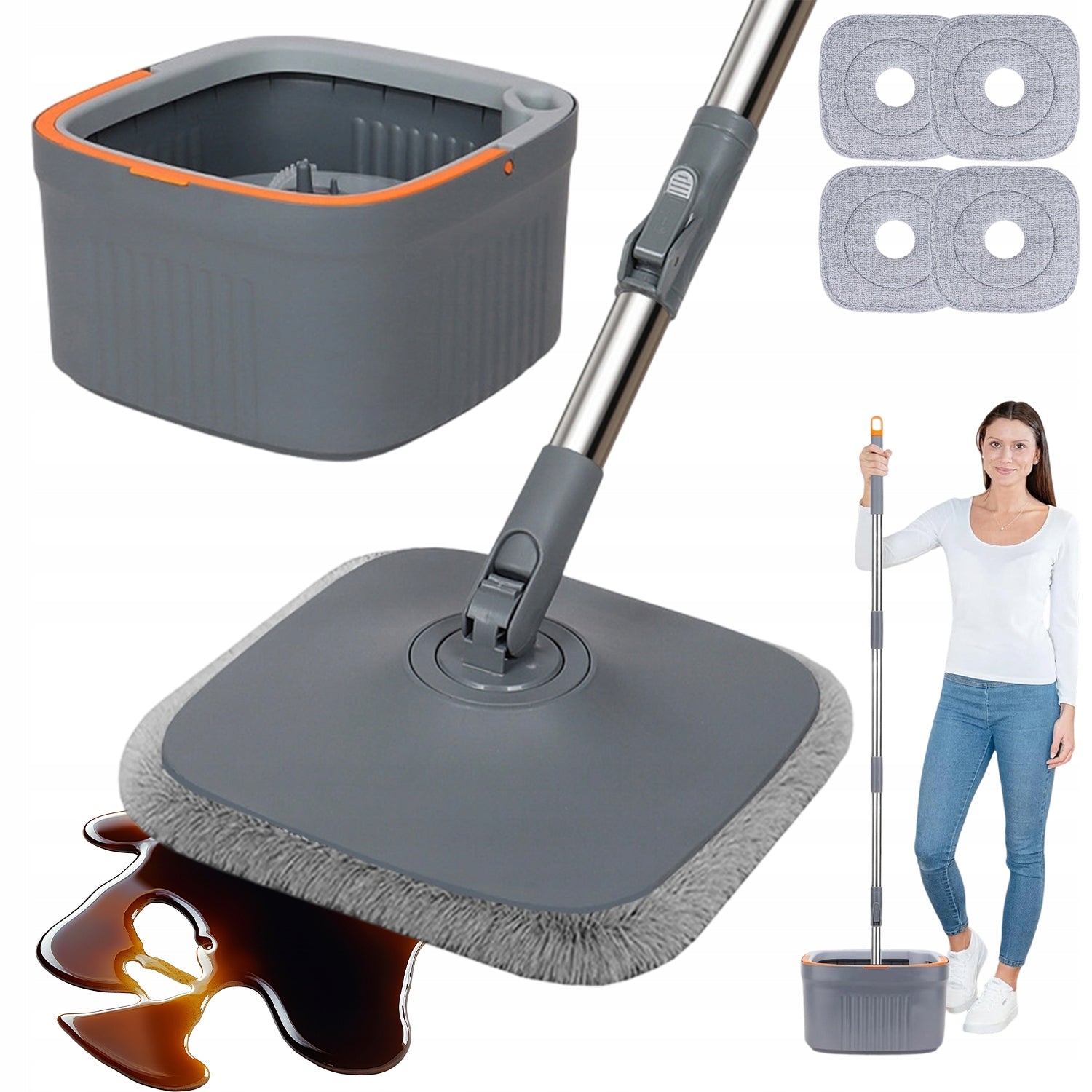 ROTARY MOP SET WITH TWO-CHAMBER BUCKET 4 MICROFIBER INSERTS FOR WINDOWS