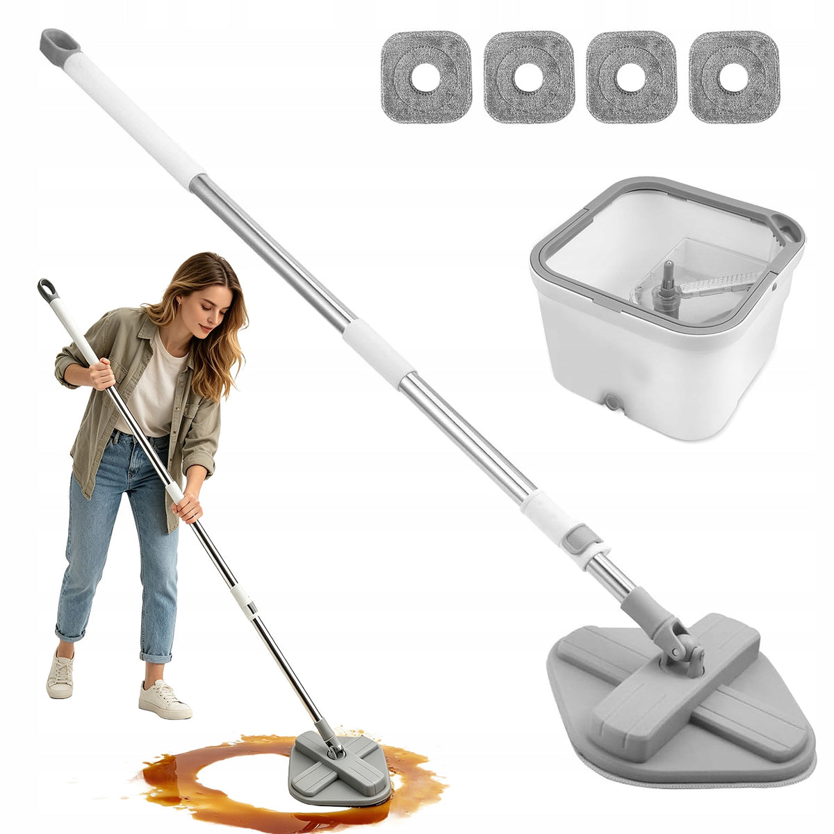 ROTARY MOP TWO-CHAMBER BUCKET WATER SEPARATION + 4 INSERTS FOR EACH FLOOR