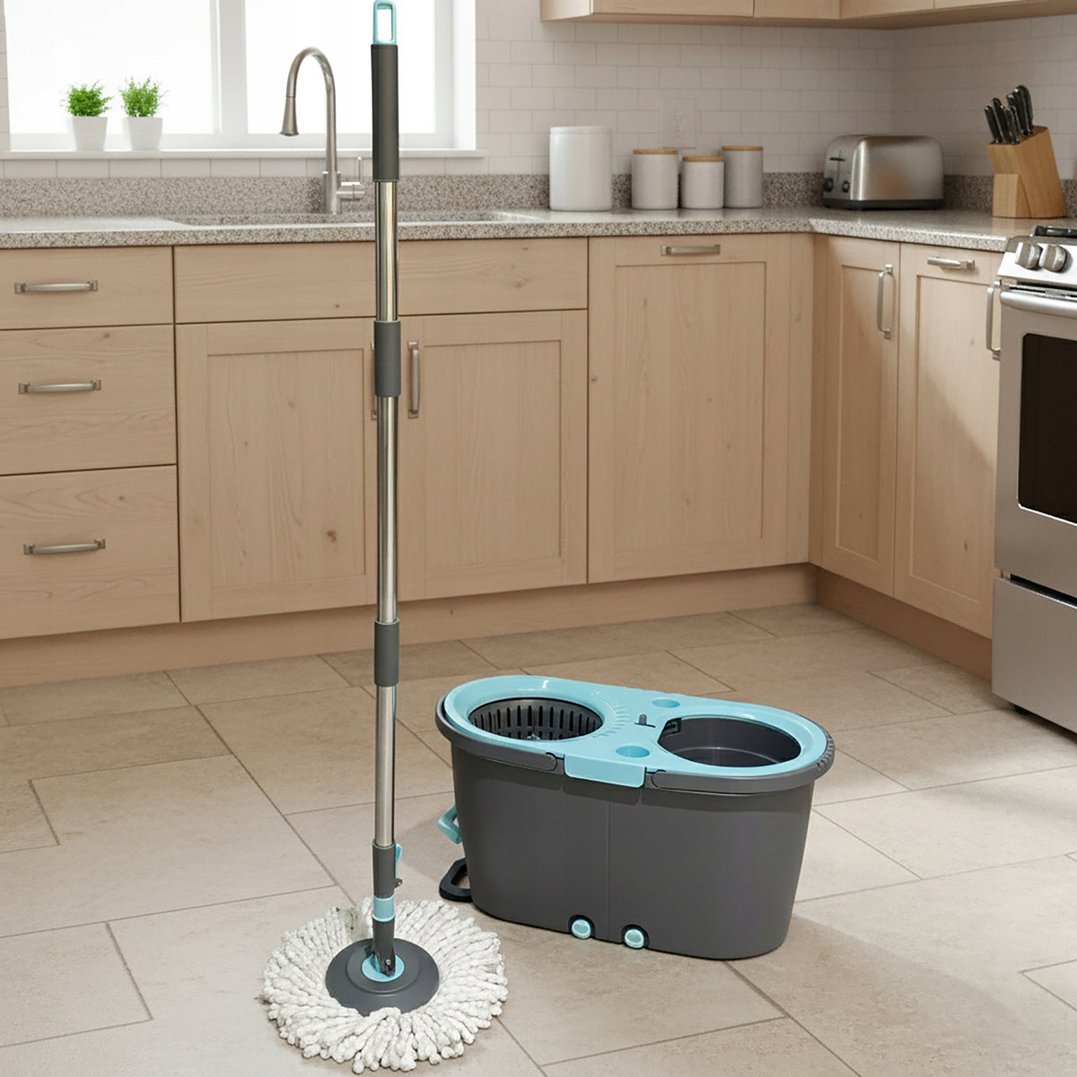 ROTARY MOP TWO-CHAMBER BUCKET WITH DRAIN TELESCOPIC POLE 2 CARTRIDGES Manufacturer code 1618MOPOBRDUO