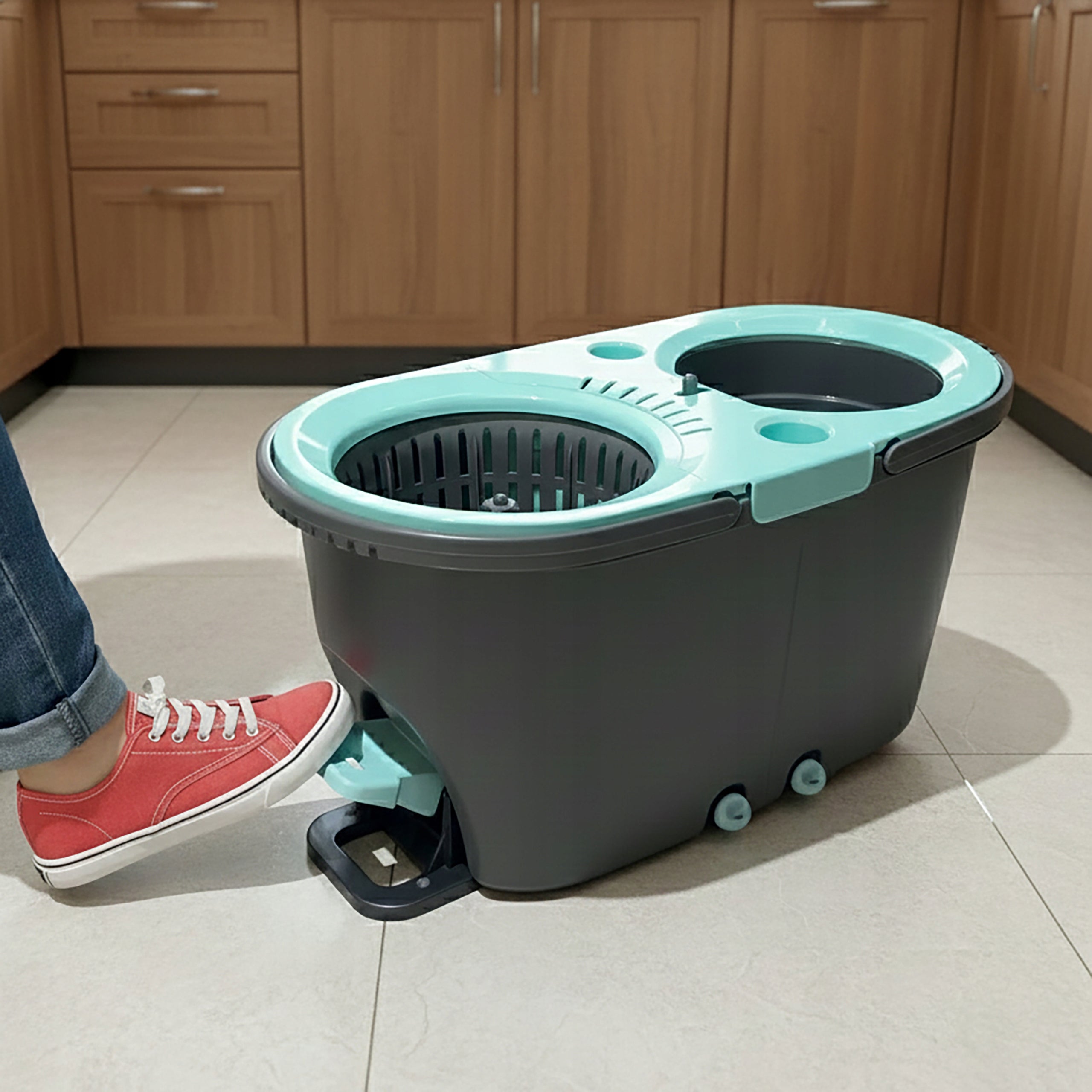 ROTARY MOP TWO-CHAMBER BUCKET WITH DRAIN TELESCOPIC POLE 2 CARTRIDGES Packaging status original