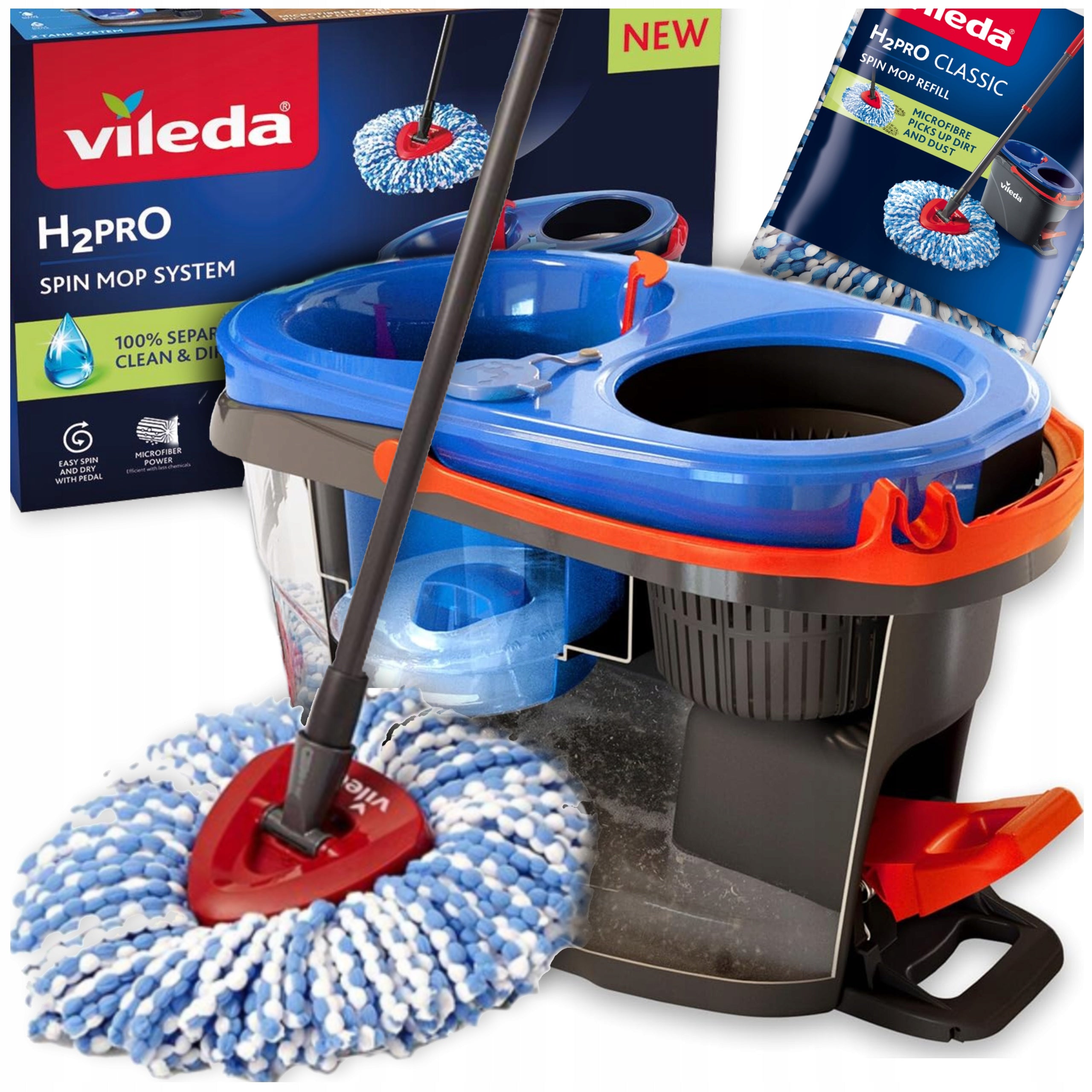 ROTARY MOP VILEDA 2 TANKS CLEAN DIRTY WATER MOP BUCKET LARGE SET