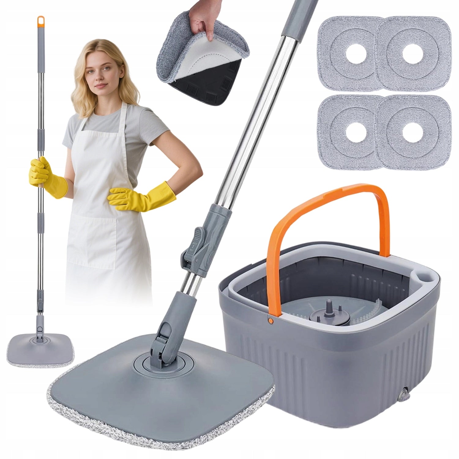ROTARY MOP WITH BUCKET SEPARATION OF CLEAN AND DIRTY WATER WITHOUT TOUCHING THE WINDOWS