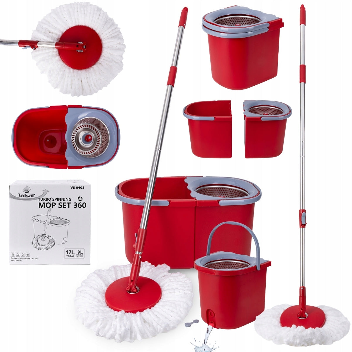 ROTARY MOP WITH SQUEEZER SET BUCKET TWO-CHAMBER TELESCOPIC POLE VALSAR