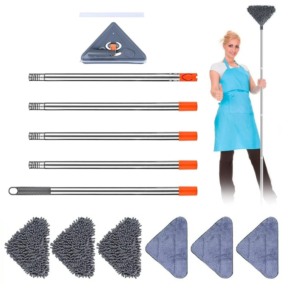 ROTATING ADJUSTABLE TRIANGULAR CLEANING MOP FLOOR CEILING + 6 RAGS