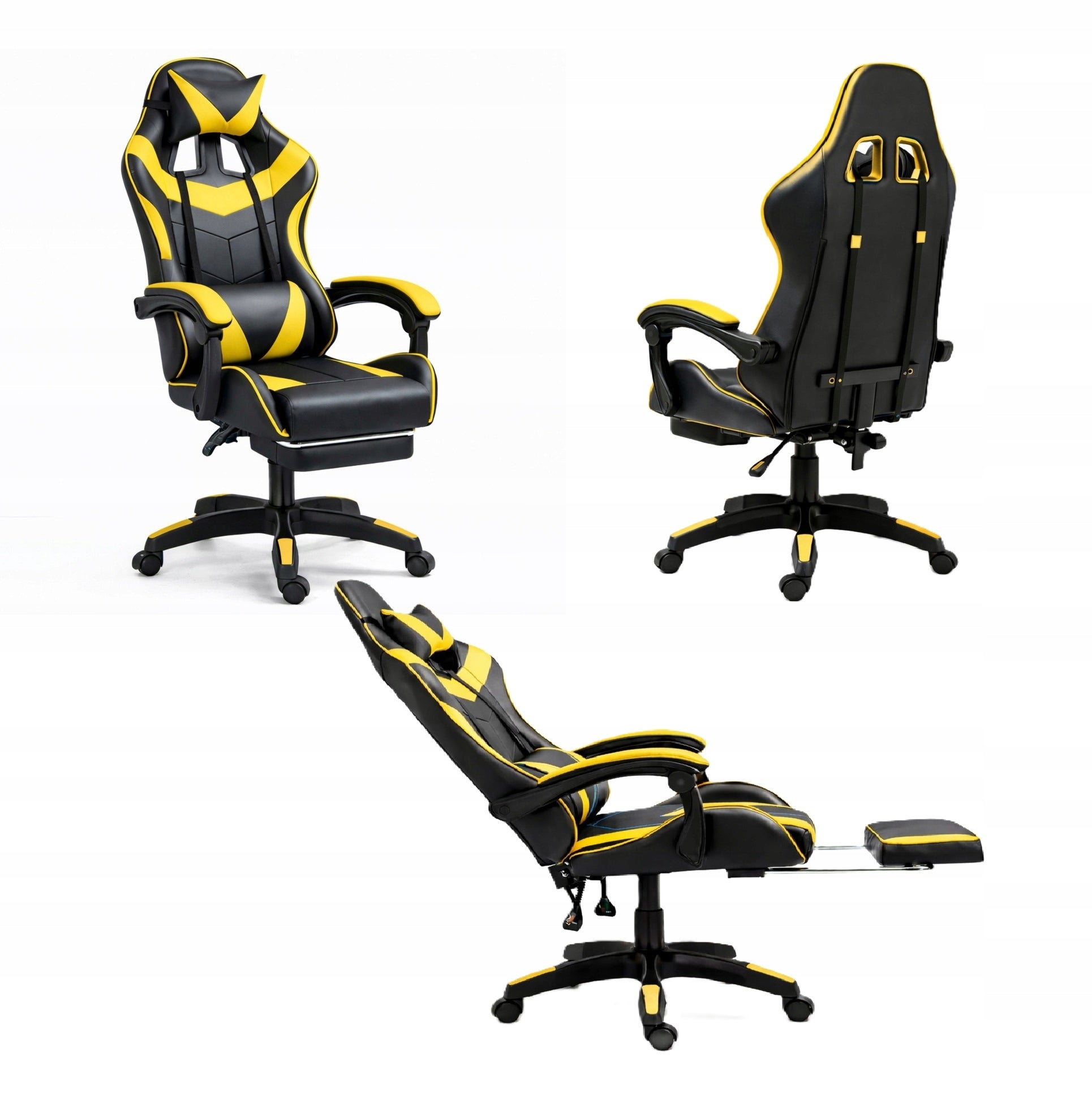 ROTATING GAMING OFFICE CHAIR WITH CUSHION FOOTREST BLACK-YELLOW