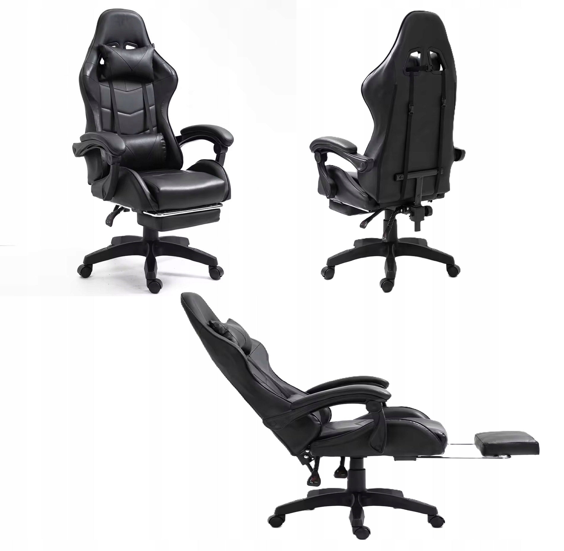 ROTATING GAMING OFFICE CHAIR WITH CUSHION FOOTREST BLACK