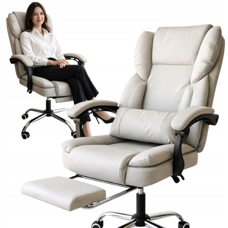 ROTATING GAMING OFFICE CHAIR WITH FOOTREST ECOLEATHER CREAM Manufacturer code 5907881271152