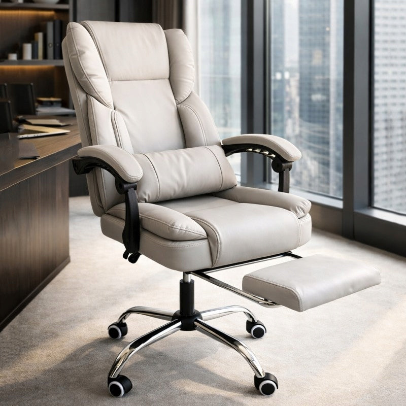 ROTATING GAMING OFFICE CHAIR WITH FOOTREST ECOLEATHER CREAM Packaging status original