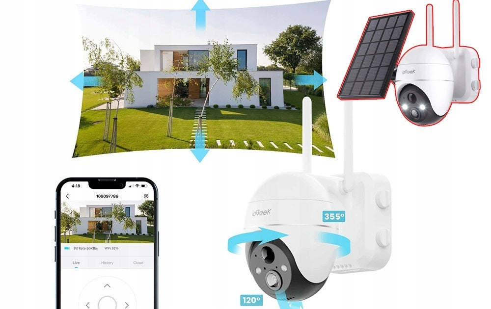ROTATING IP OUTDOOR WIFI CAMERA 5MPX 4X SOLAR ZOOM 9600MAH BATTERY