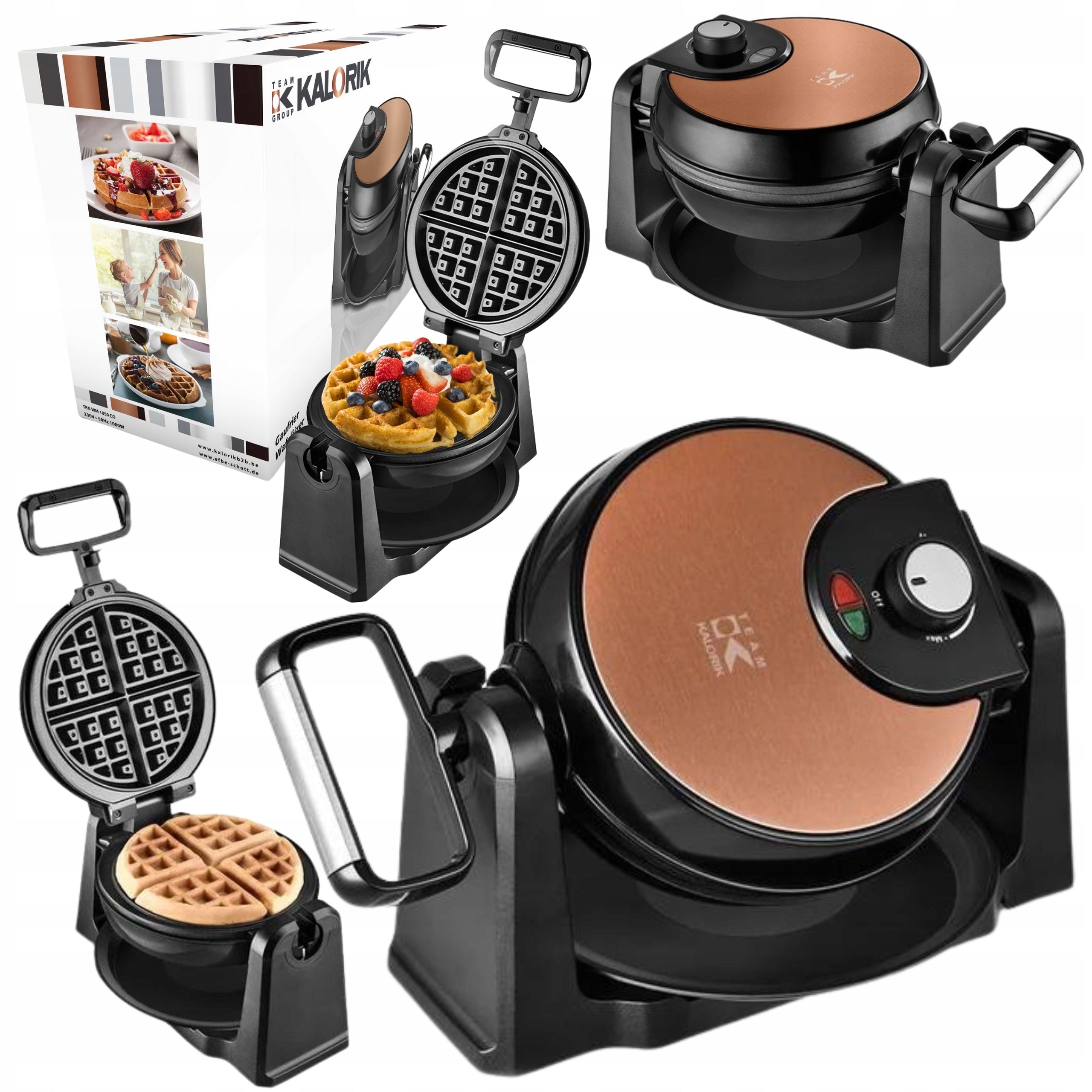 ROTATING STRONG WAFFLE IRON 1000W NON-STICK 180° 4 CRUNCHY BELGIAN WAFFLES
