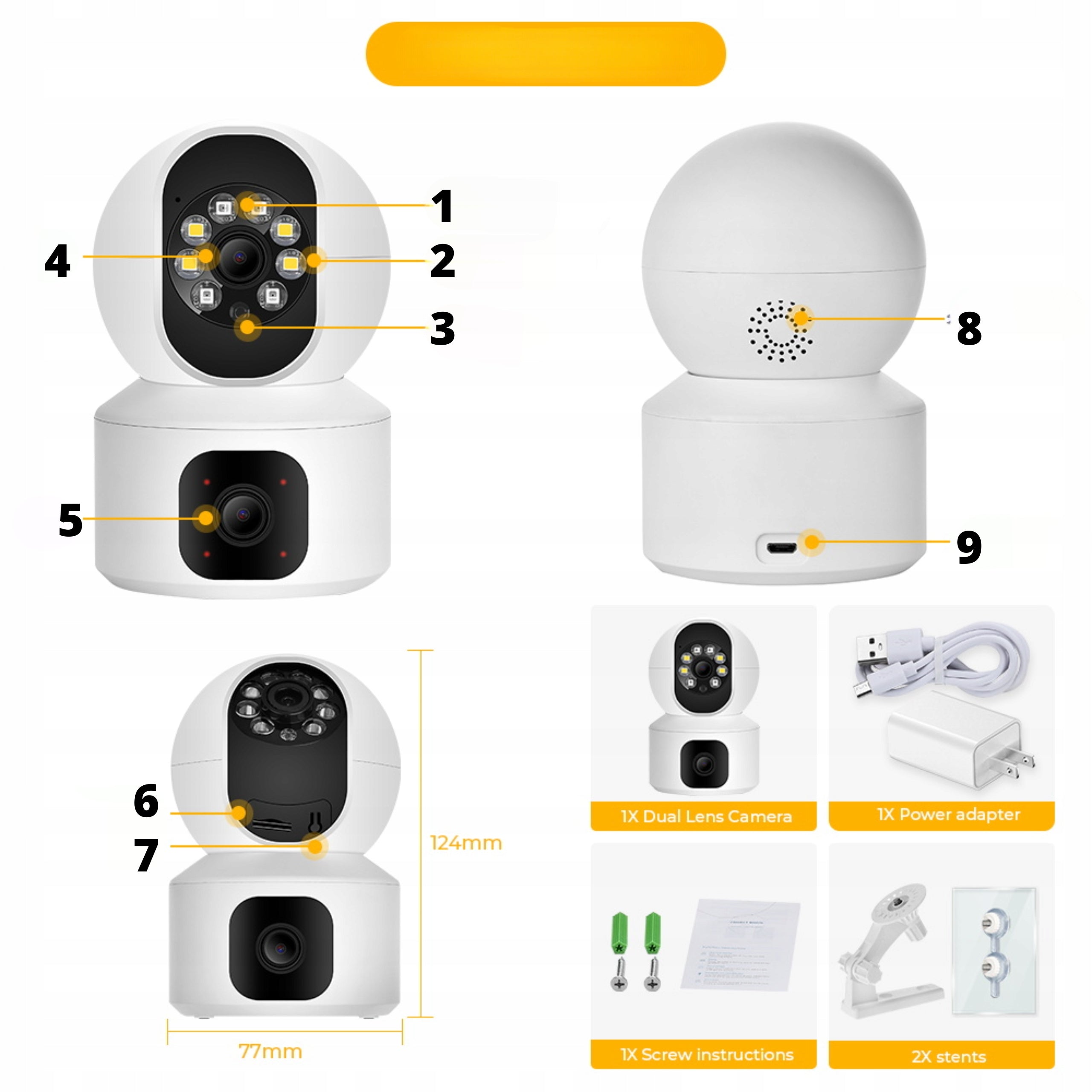 ROTATING WIFI IP CAMERA INTERNAL BABY MONITOR ELECTRONIC TWO LENSES 3MPx Packaging status original