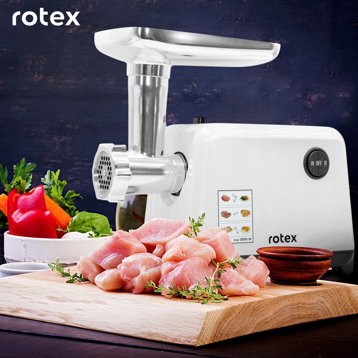 ROTEX MEAT GRINDER 2000W REVERSE GEAR + AKCESORIA Packaging status original