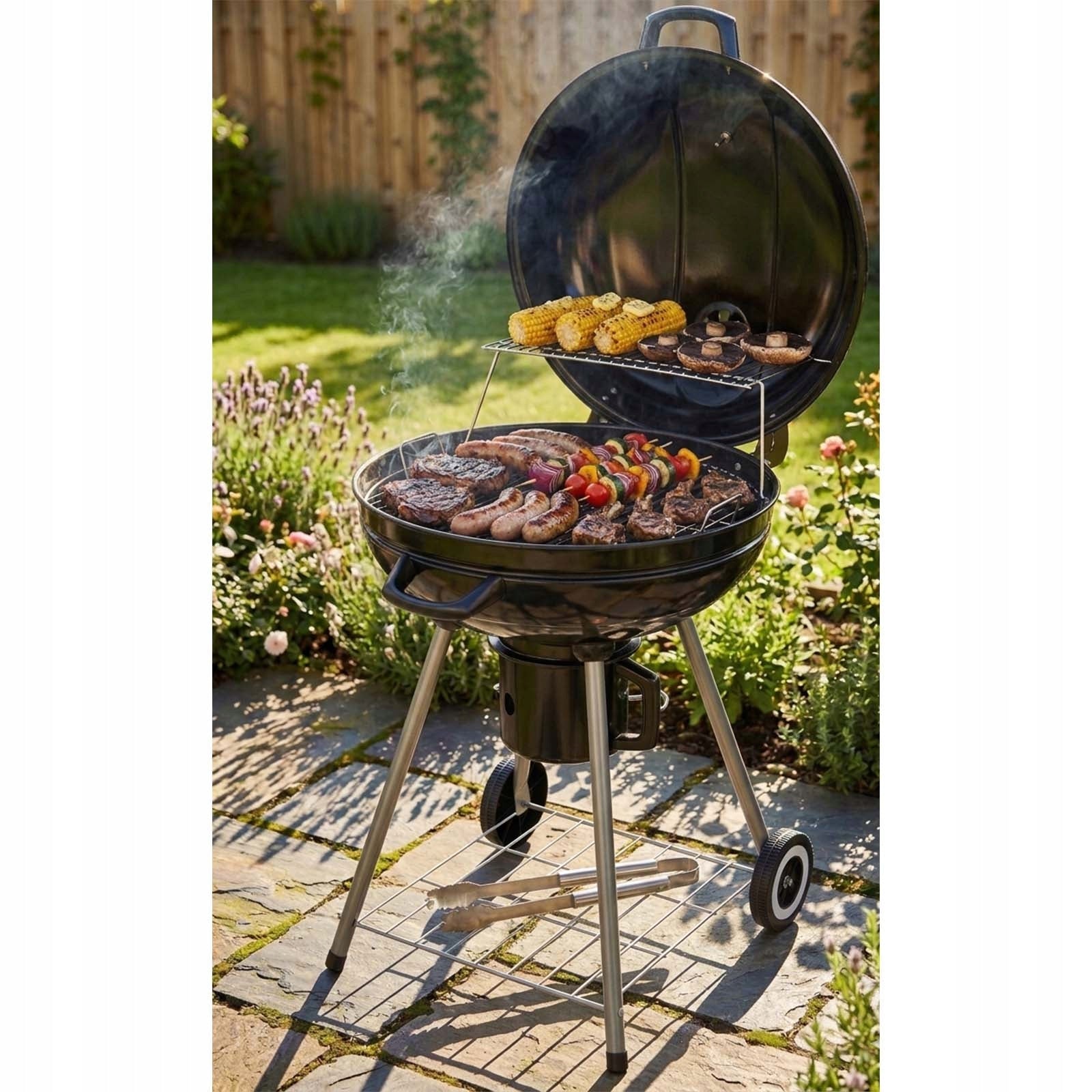 ROUND CHARCOAL GARDEN GRILL WITH LID WITH GRATE THERMOMETER BLACK LIDO Grate length 55 cm