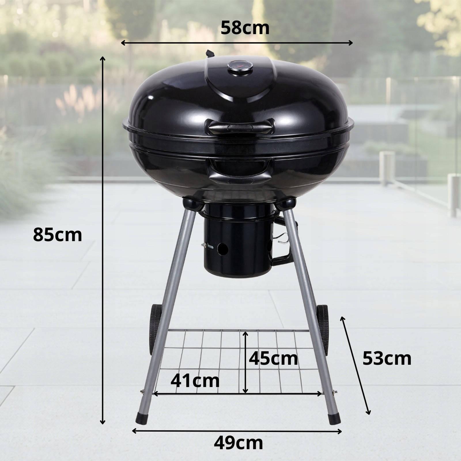 ROUND CHARCOAL GARDEN GRILL WITH LID WITH GRATE THERMOMETER BLACK LIDO Grill height 85 cm