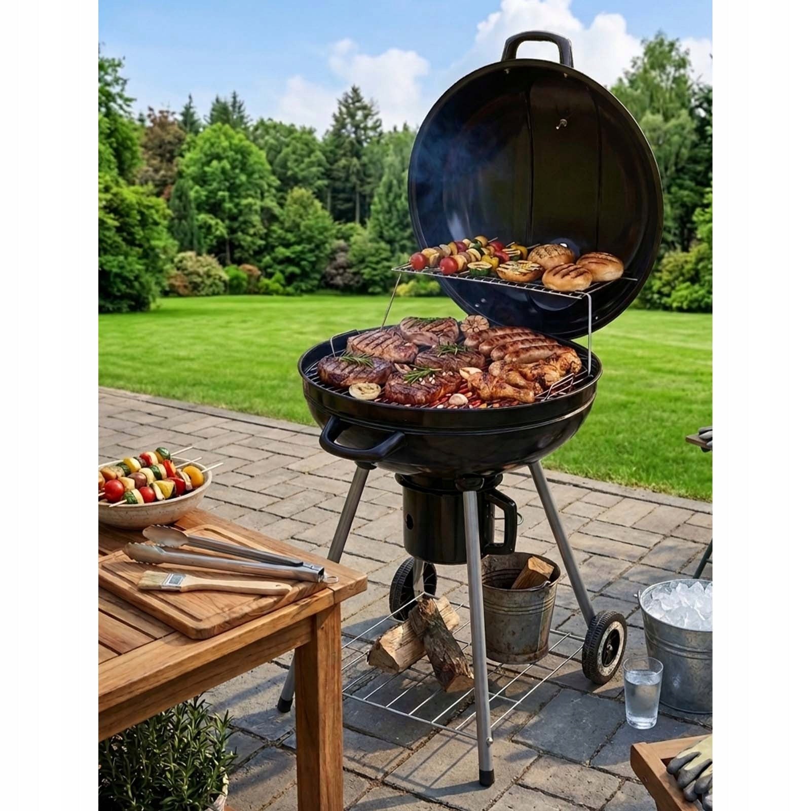 ROUND CHARCOAL GARDEN GRILL WITH LID WITH GRATE THERMOMETER BLACK LIDO Grill width 58 cm